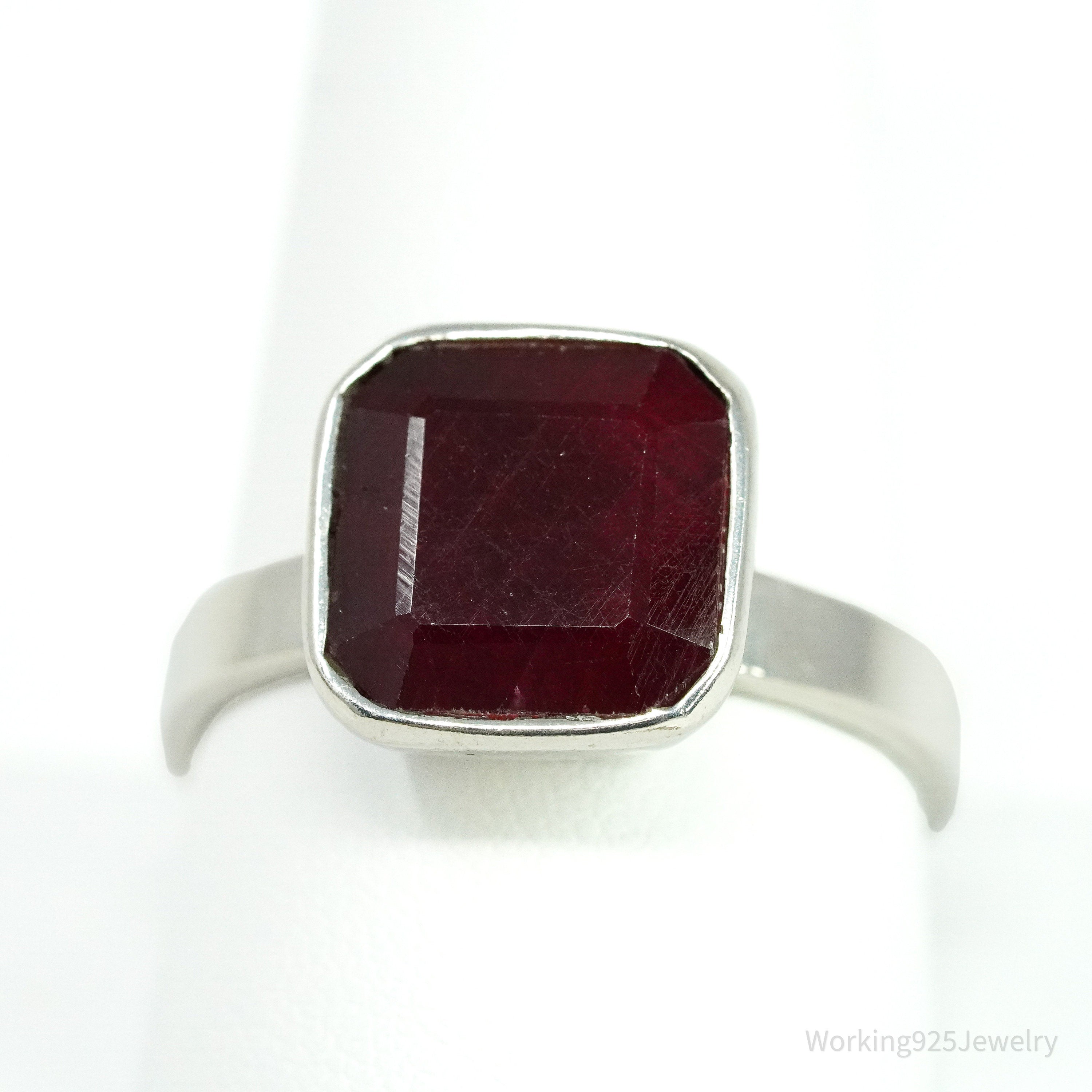 Vintage Ruby Sterling Silver Ring - Size 10.75