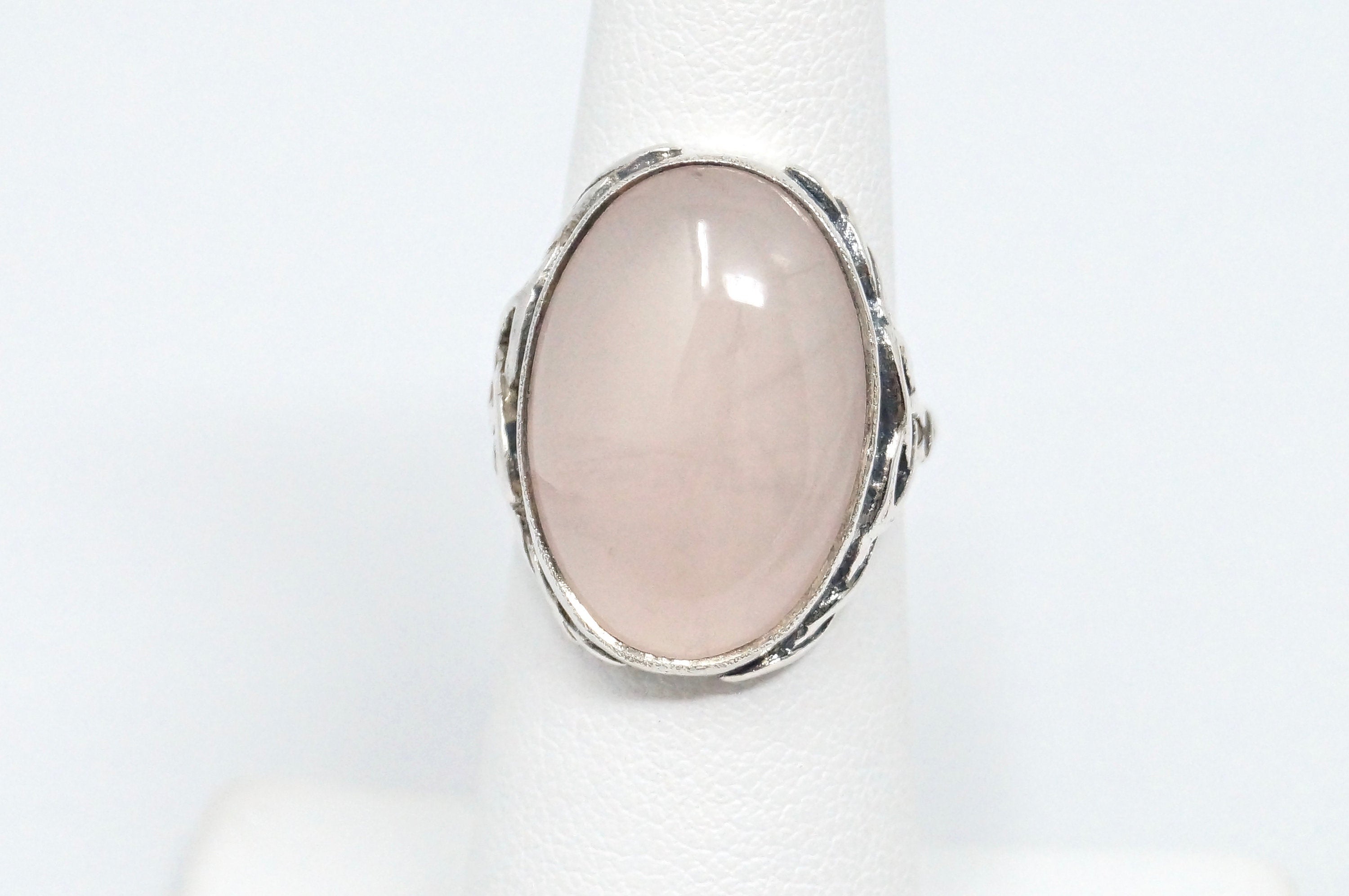 Stunning Antique Large Rose Quartz Sterling Silver Statement Ring - Size 5