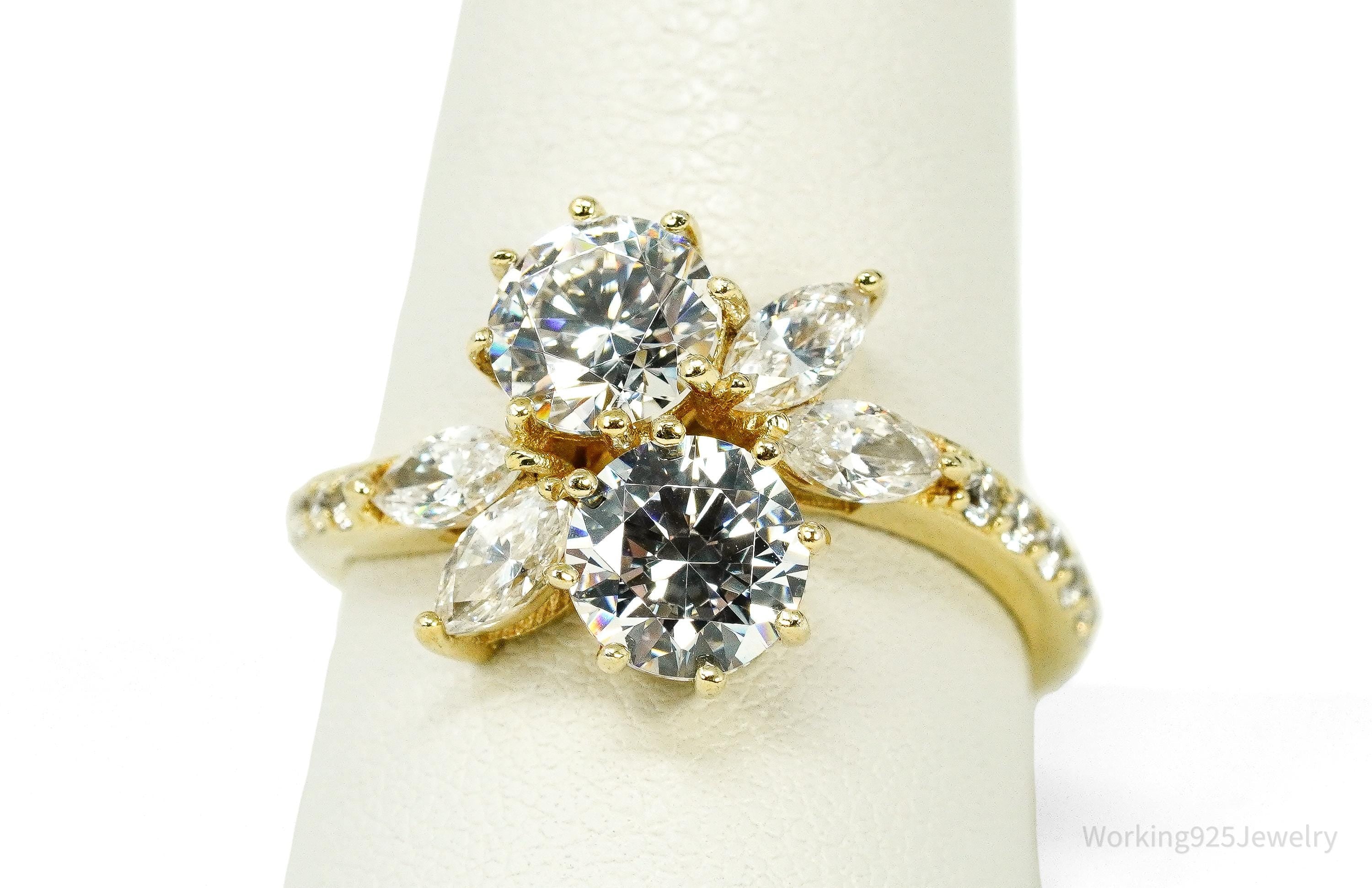 Vintage Jean Dousset Cubic Zirconia Gold Vermeil Sterling Silver Ring - Size 10.25