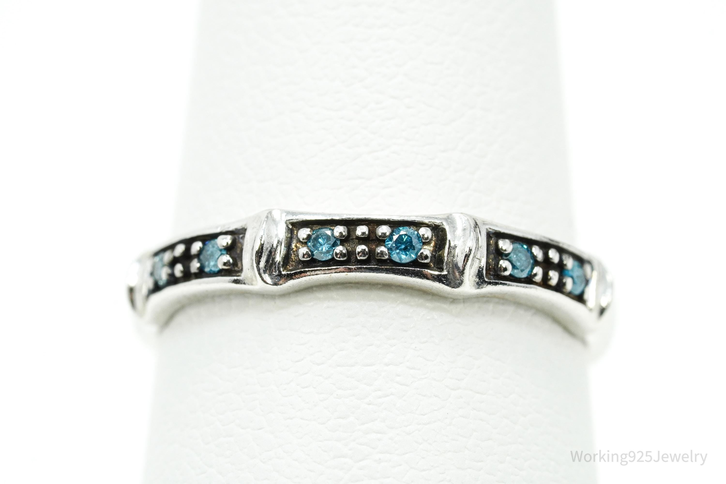 VTG Designer JS Blue Diamond Sterling Silver Ring - Size 6