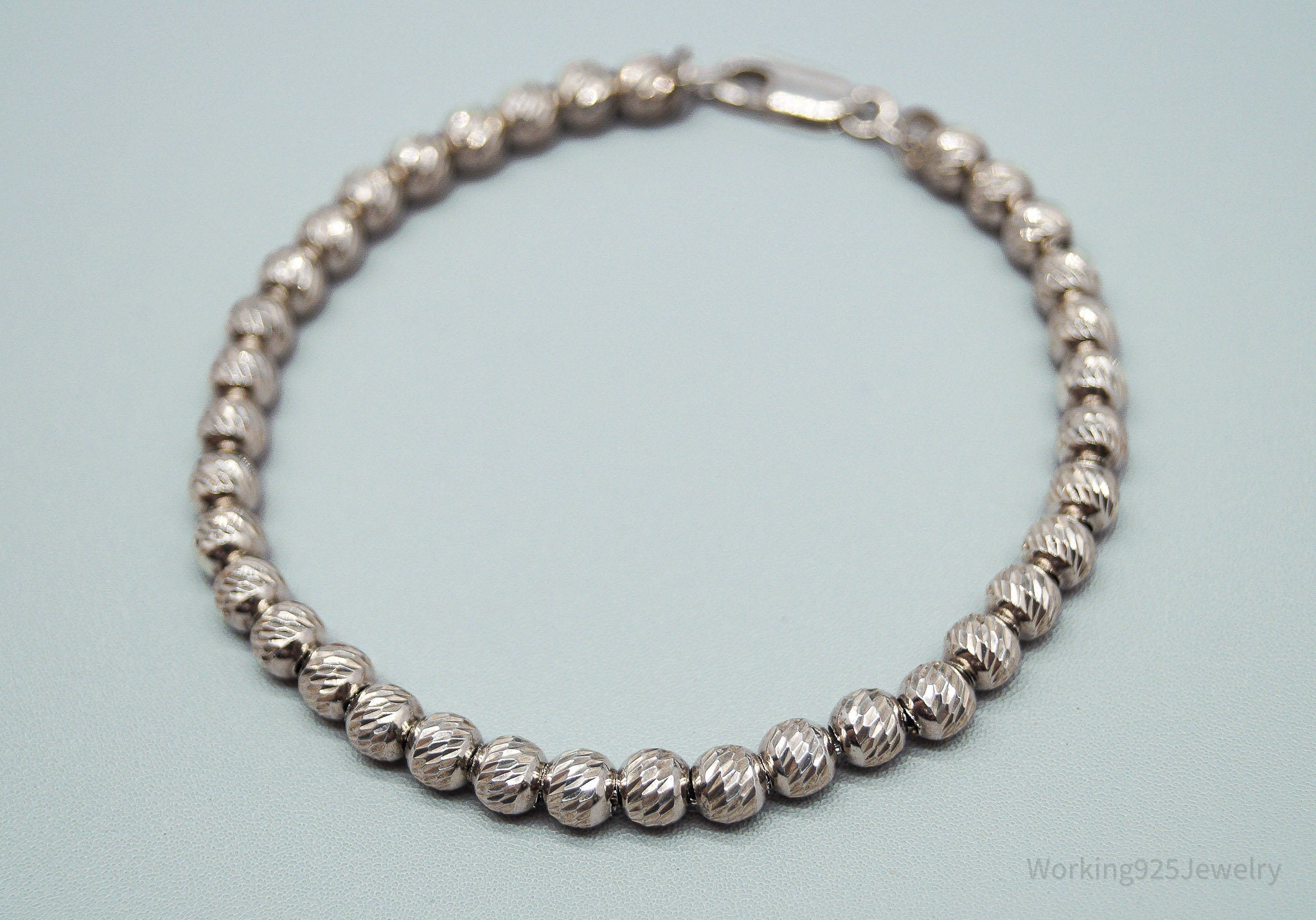 Vintage Textured Ball Beaded Chains Link Sterling Silver Bracelet - 7 3/8"