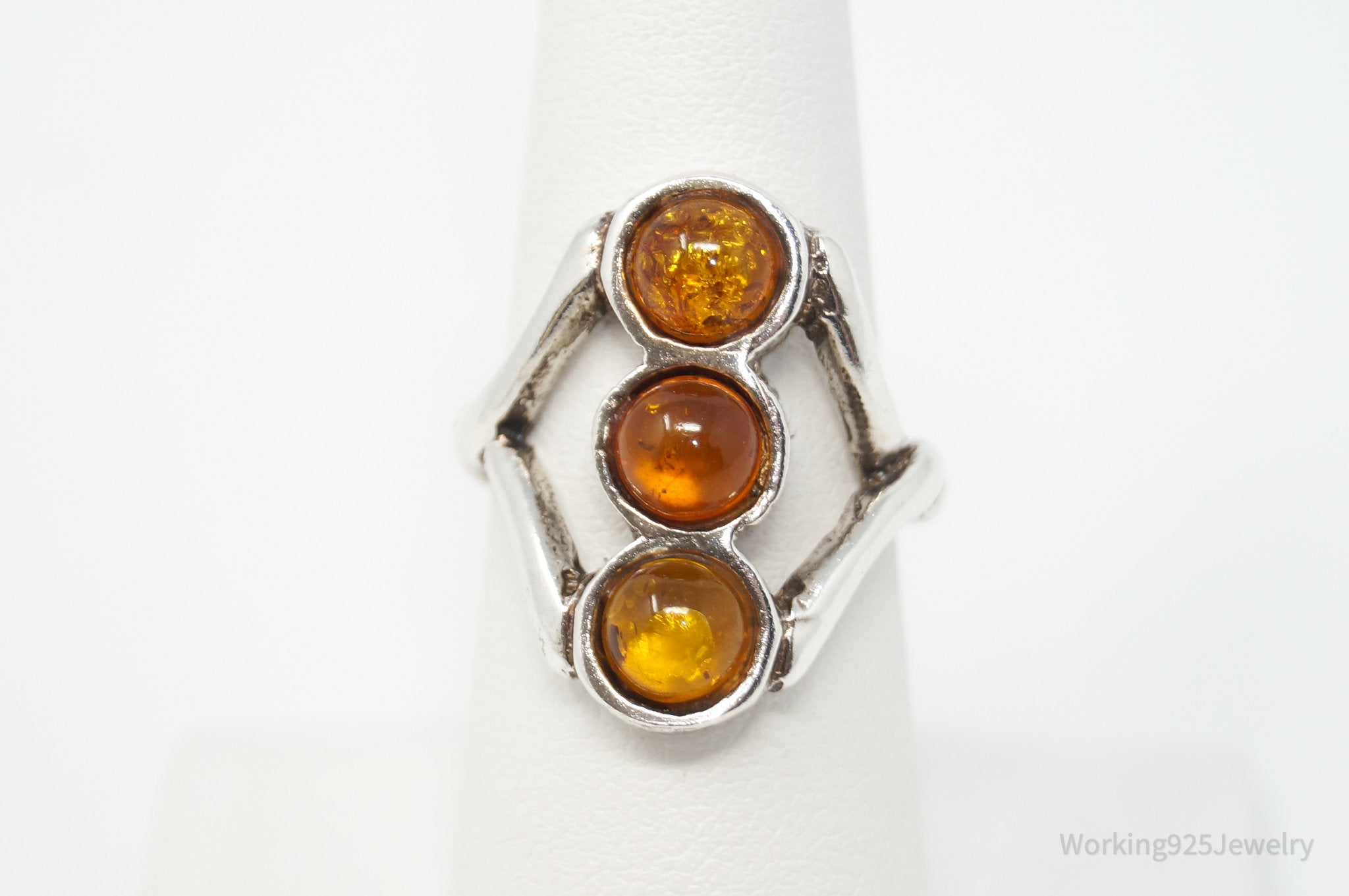 Vintage Multi Amber Sterling Silver Ring - Size 7.25