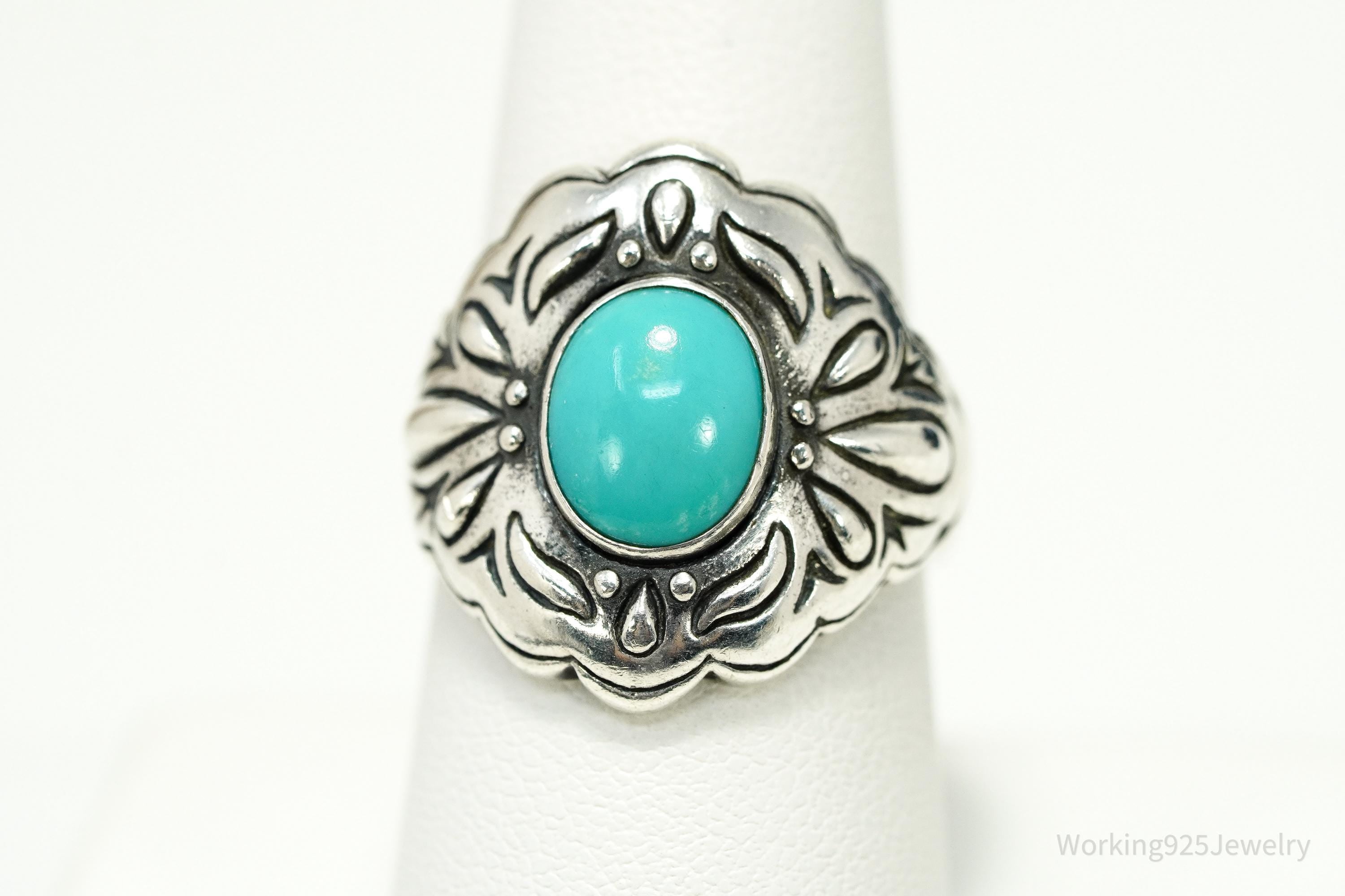 Vintage Native Carolyn Pollack Turquoise Sterling Silver Ring - Size 8