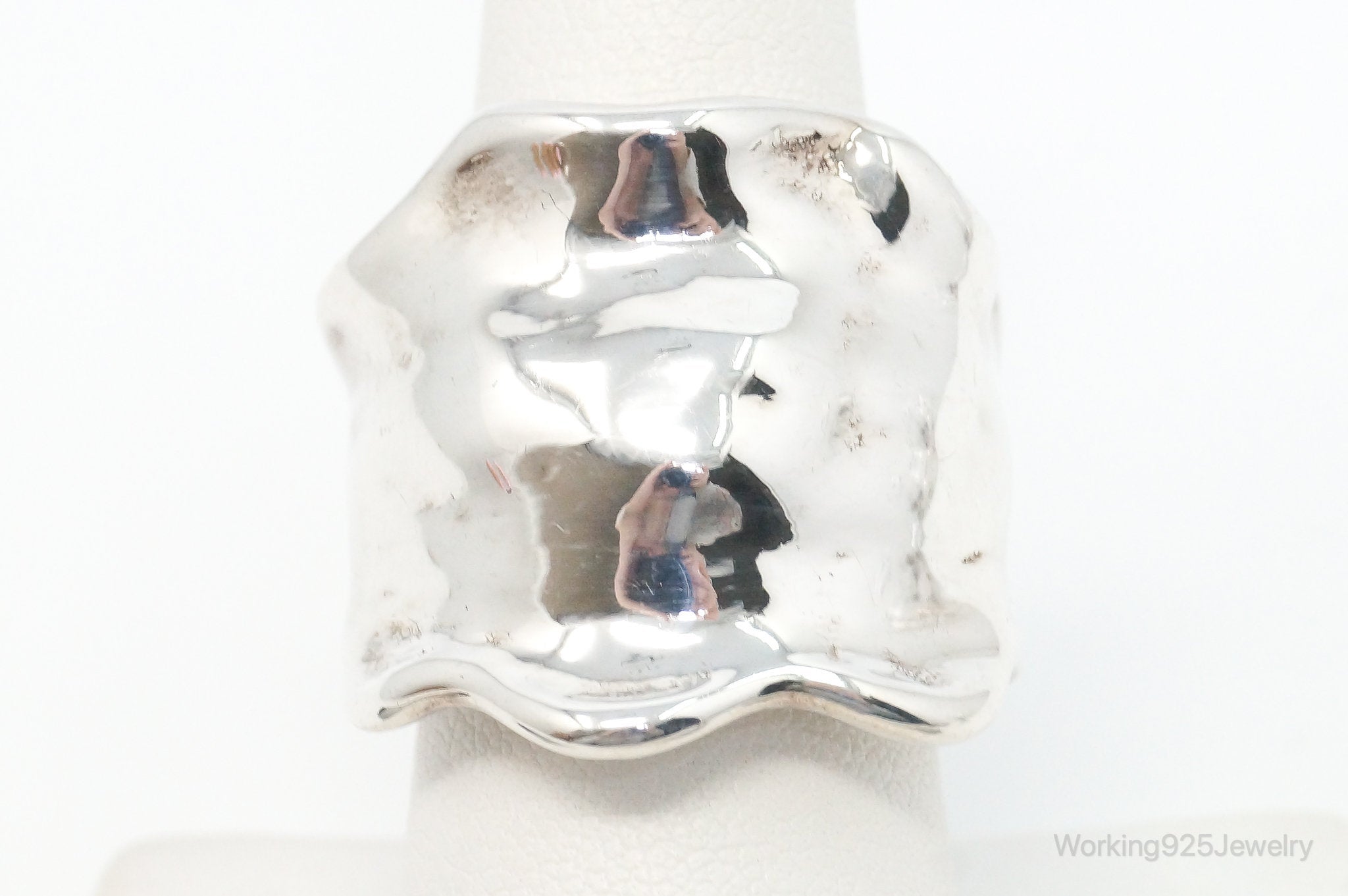 Vintage Thai Hammered Modern Sterling Silver Ring - Size 8