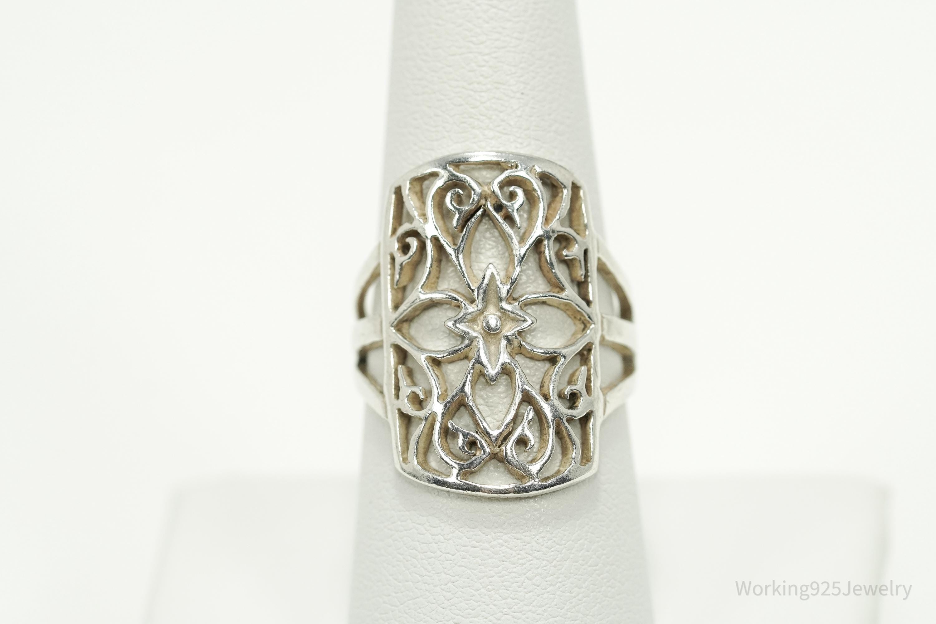 Vintage Ornate Sterling Silver Ring - Size 7.75