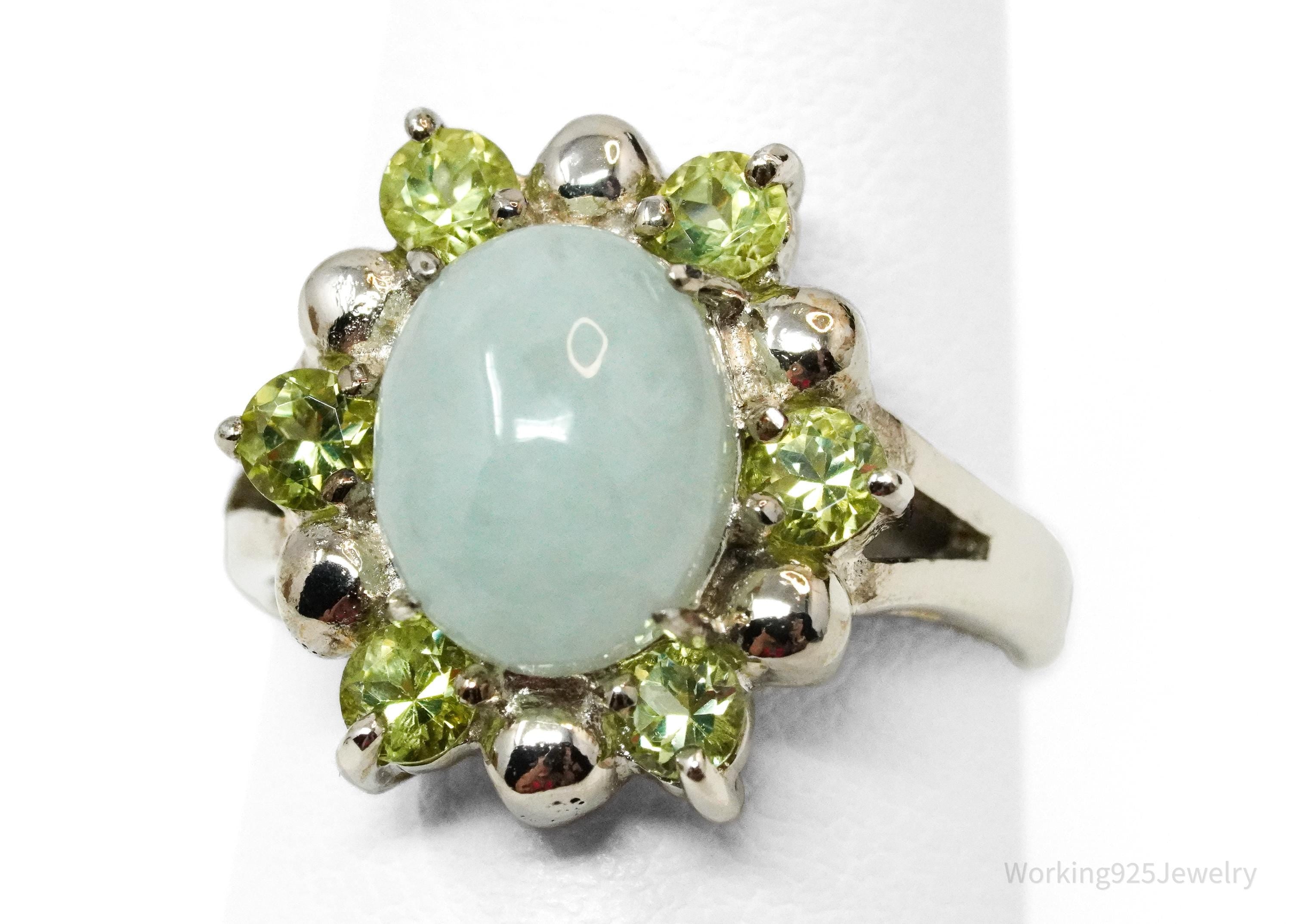Vintage Green Jade & Peridot Sterling Silver Ring - Size 6
