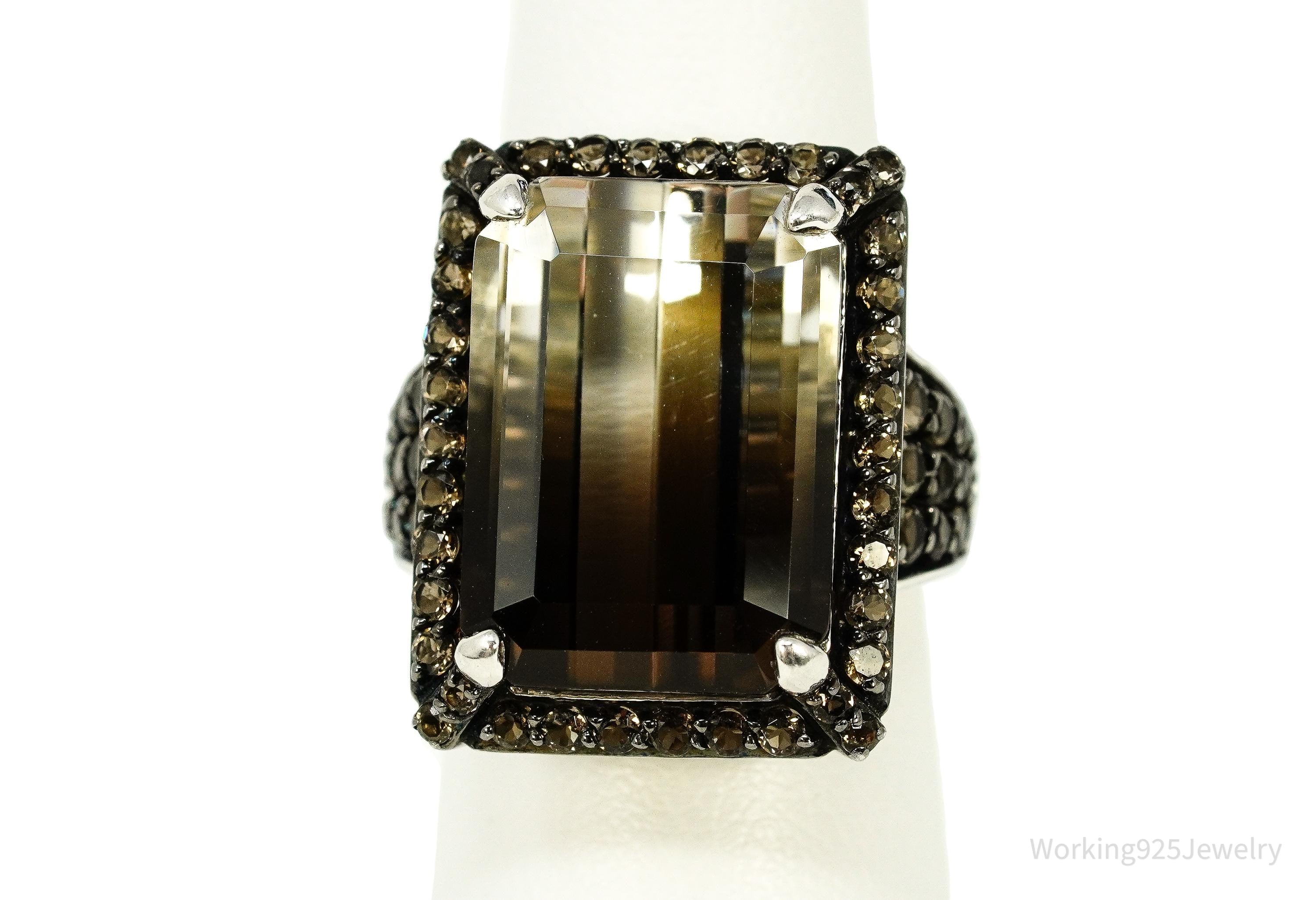 Vintage Large Bi Color Smoky Topaz Sterling Silver Ring - Size 6.25