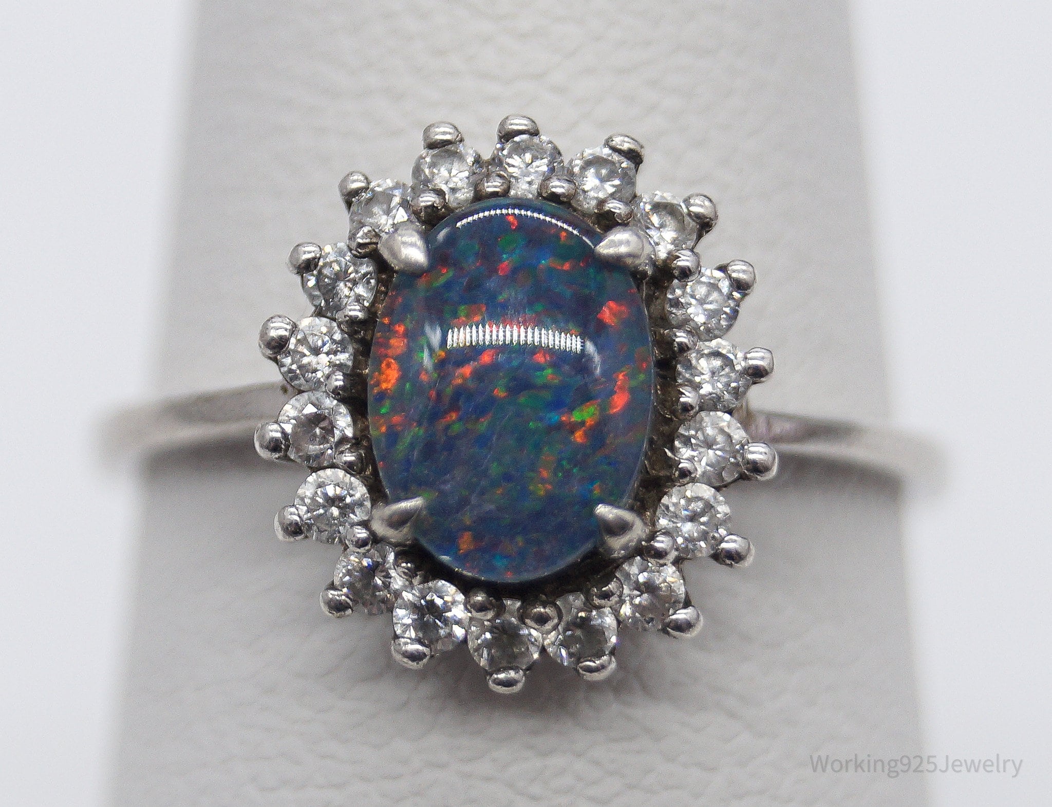 Vintage Opal Triplet Cubic Zirconia Sterling Silver Ring - Size 7