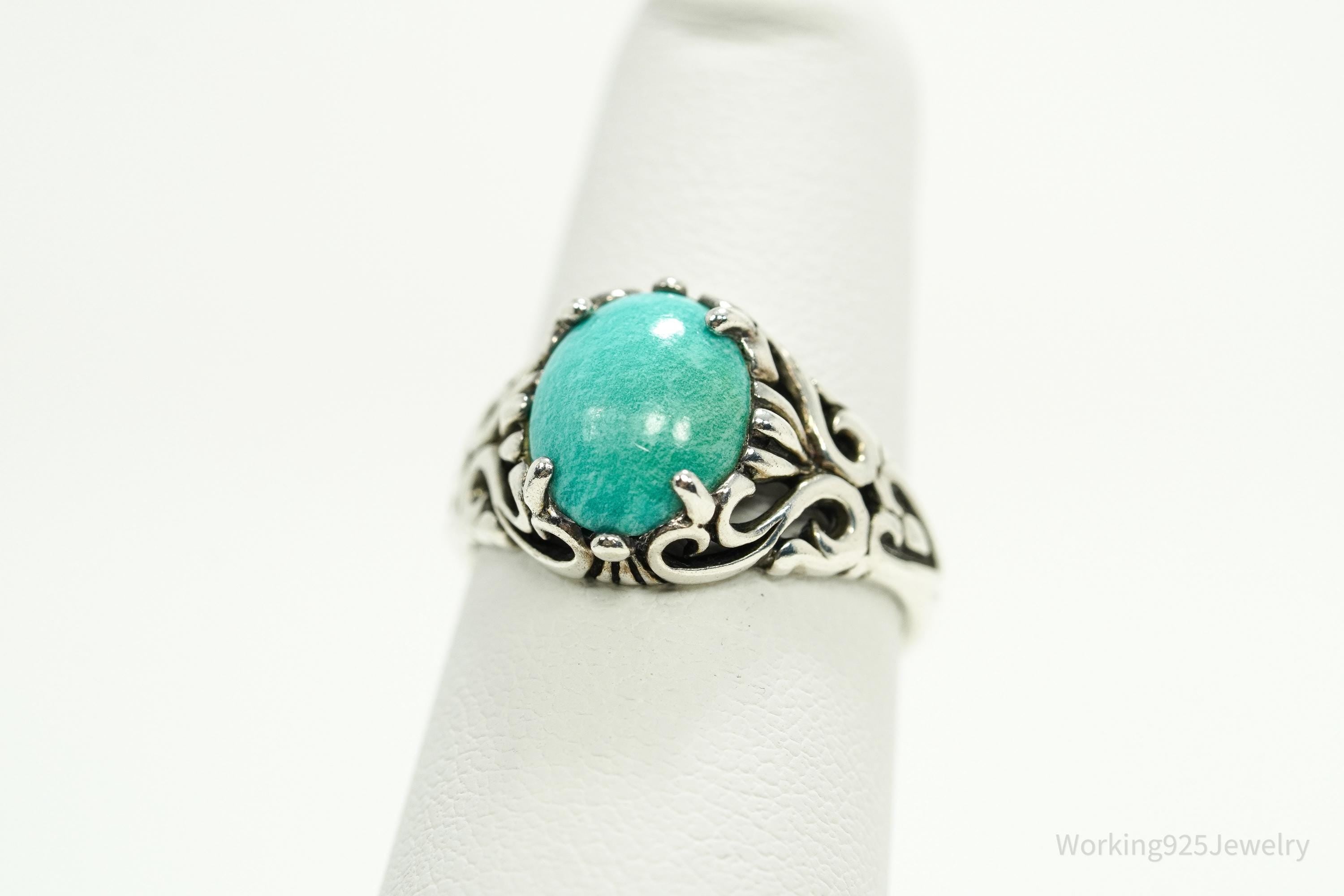 Vintage Designer Kabana Turquoise Ornate Sterling Silver Ring - Size 5.25