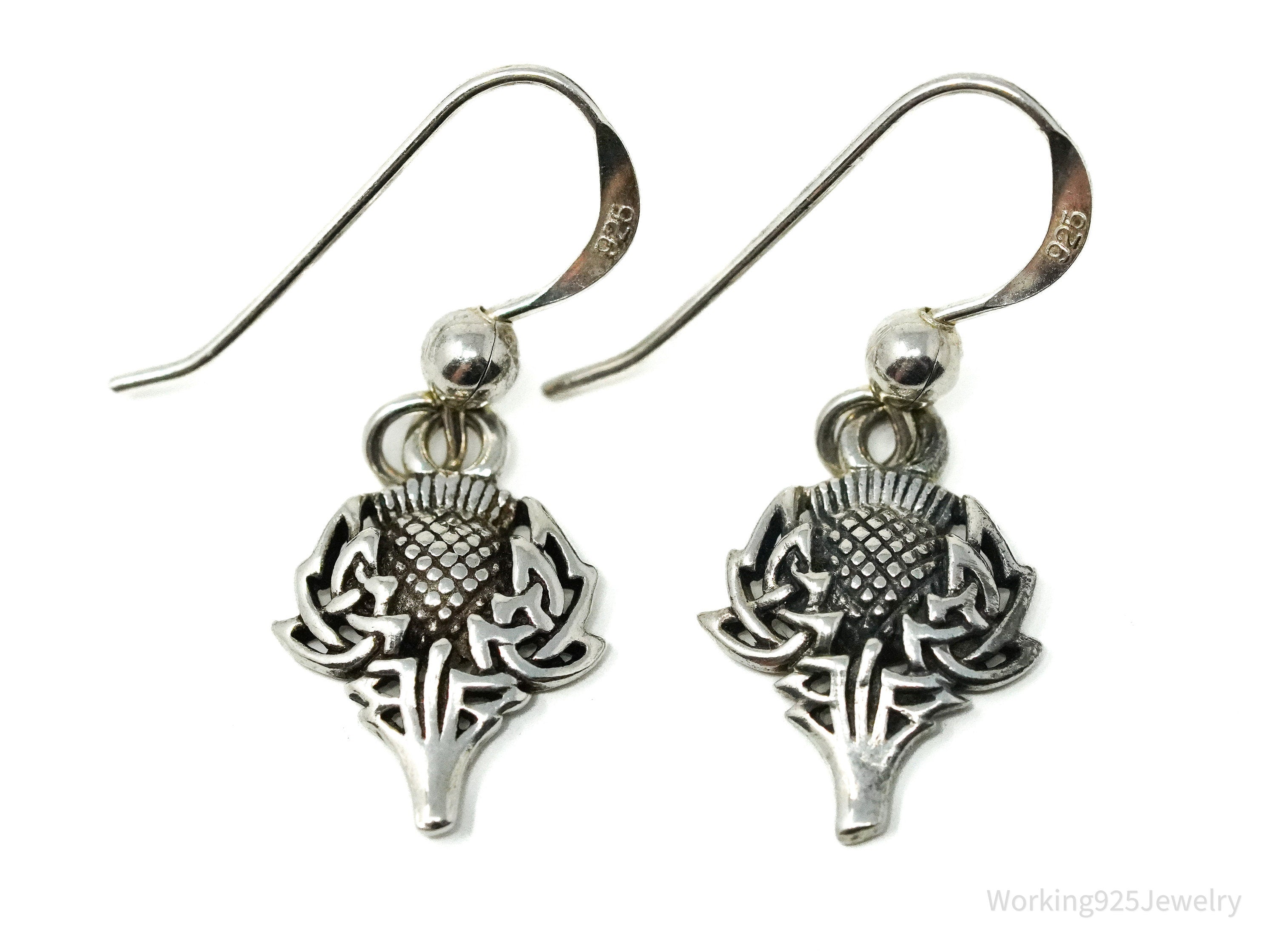Vintage Scottish Thistle Sterling Silver Earrings