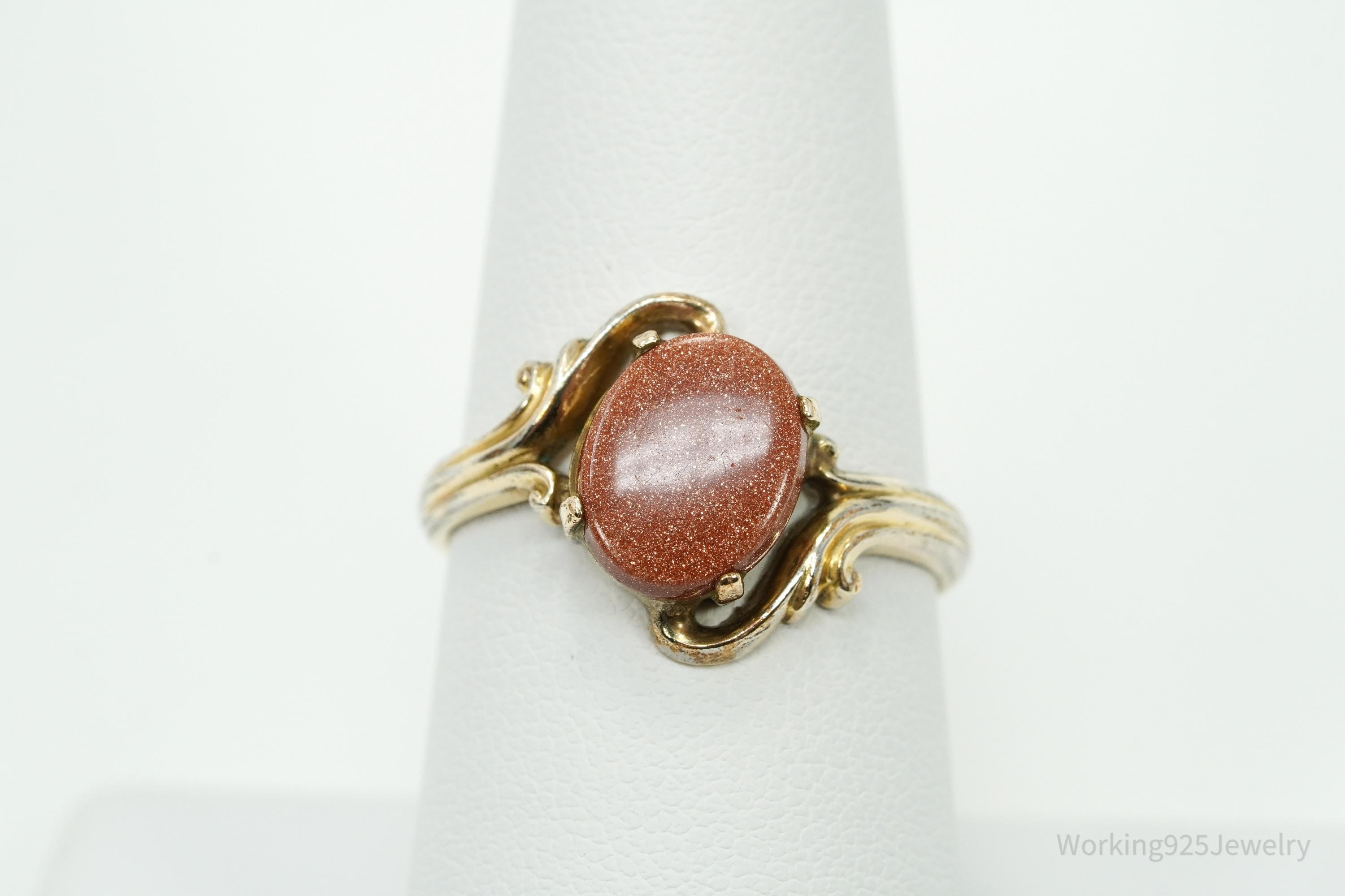 Antique Designer Clark & Coombs Goldstone 10K Gold Filled Ring Size 8.25