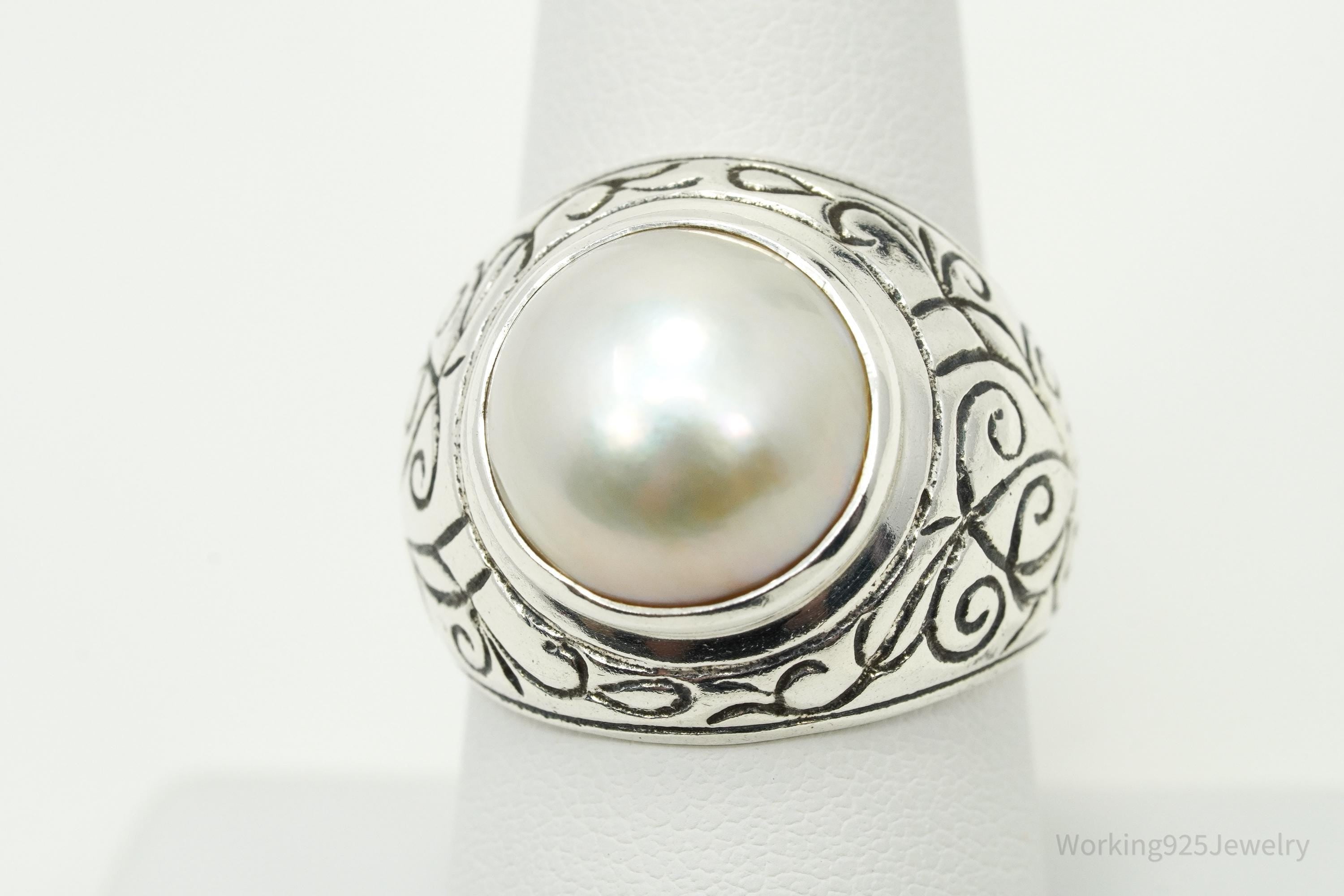 Vintage Pearl Sterling Silver Ring Size 8.25