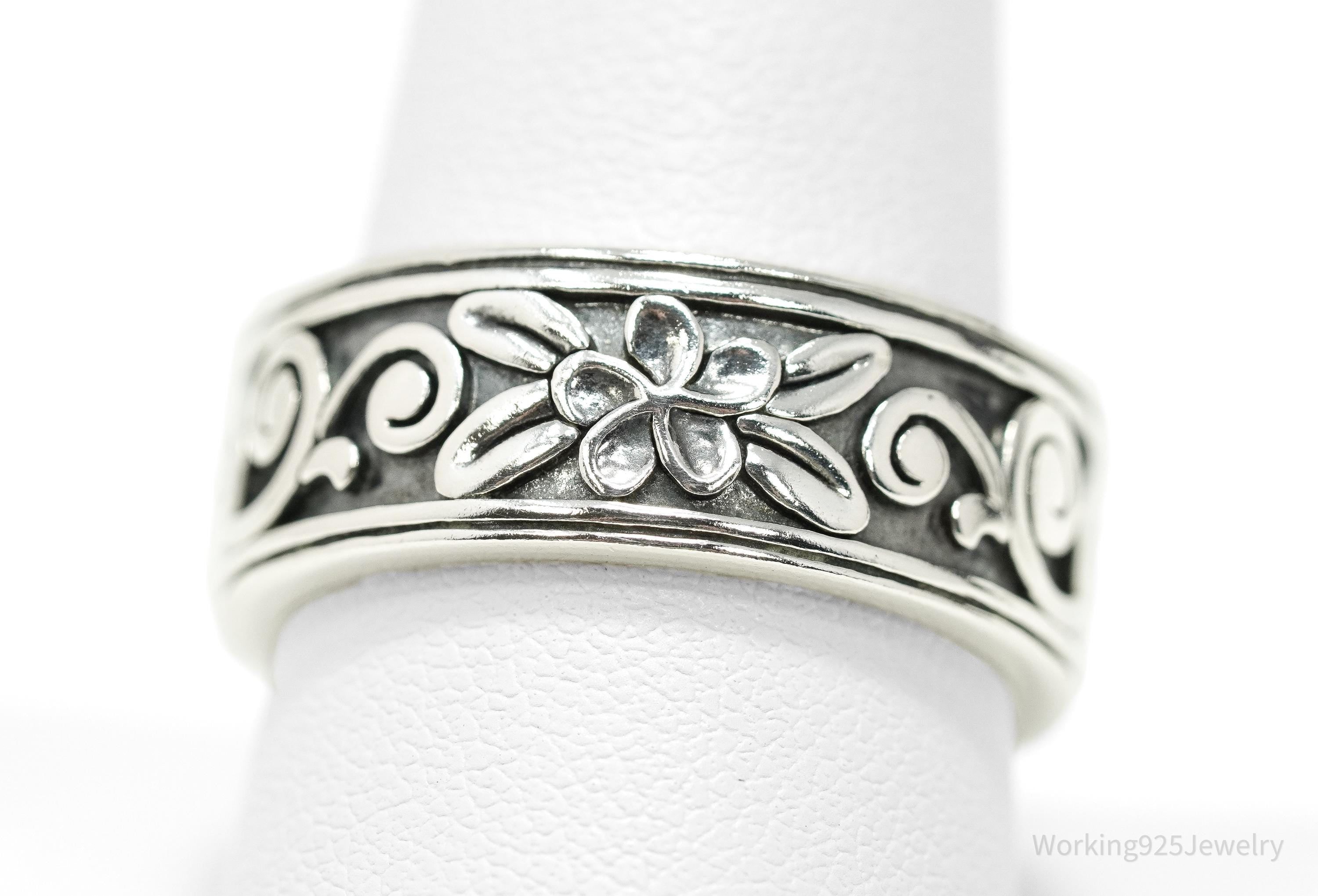 Vintage Kabana Flowers Floral Sterling Silver Band Ring Size 10