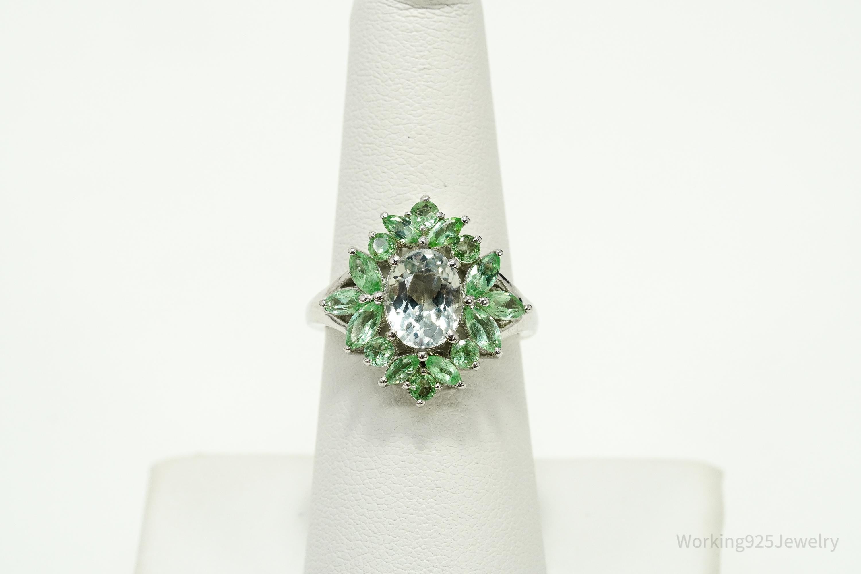 Vintage Blue Topaz & Green Amethyst Sterling Silver Ring - Size 7