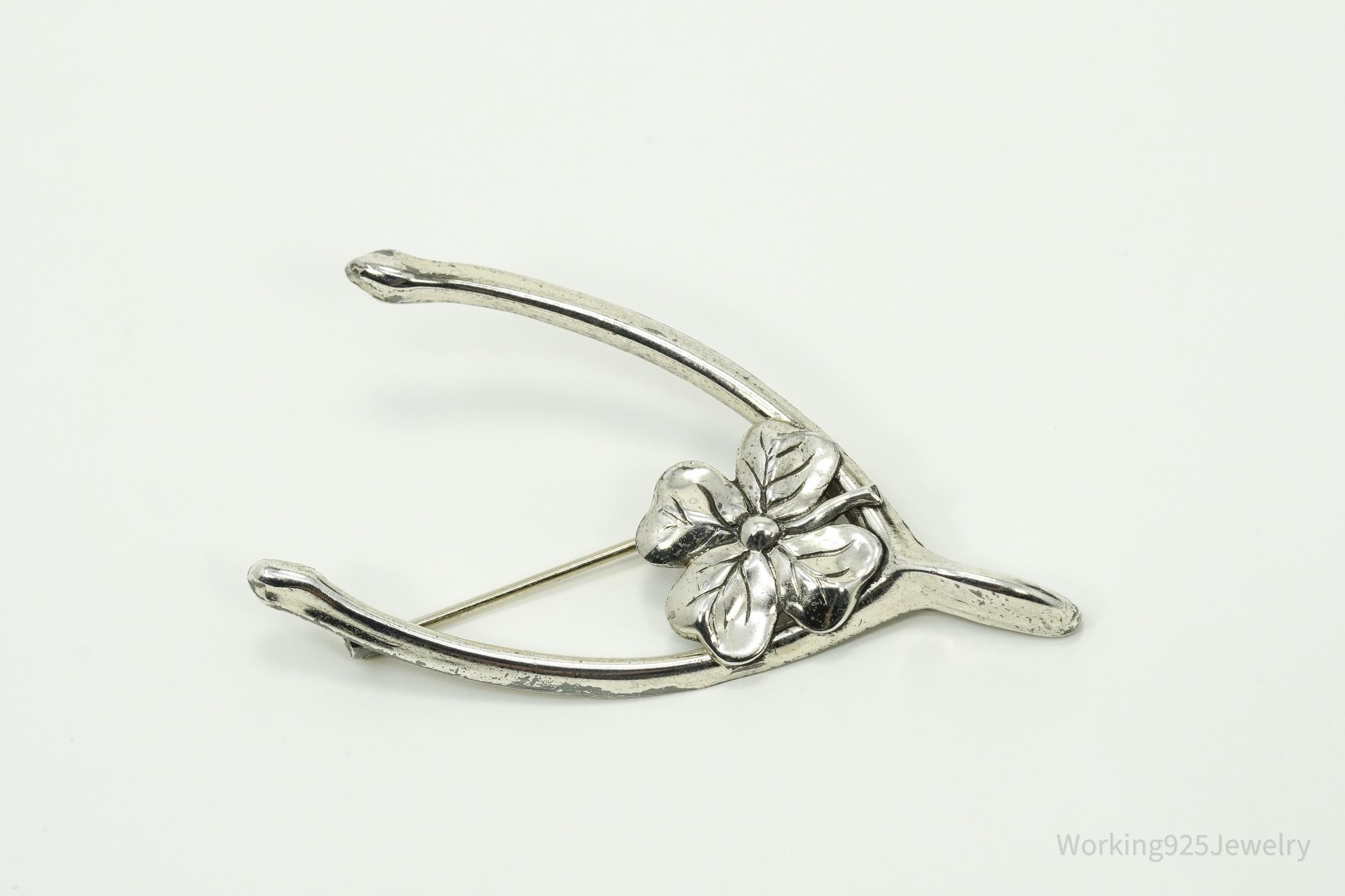 Vintage Designer Beau Wish Bone Sterling Silver Brooch Pin