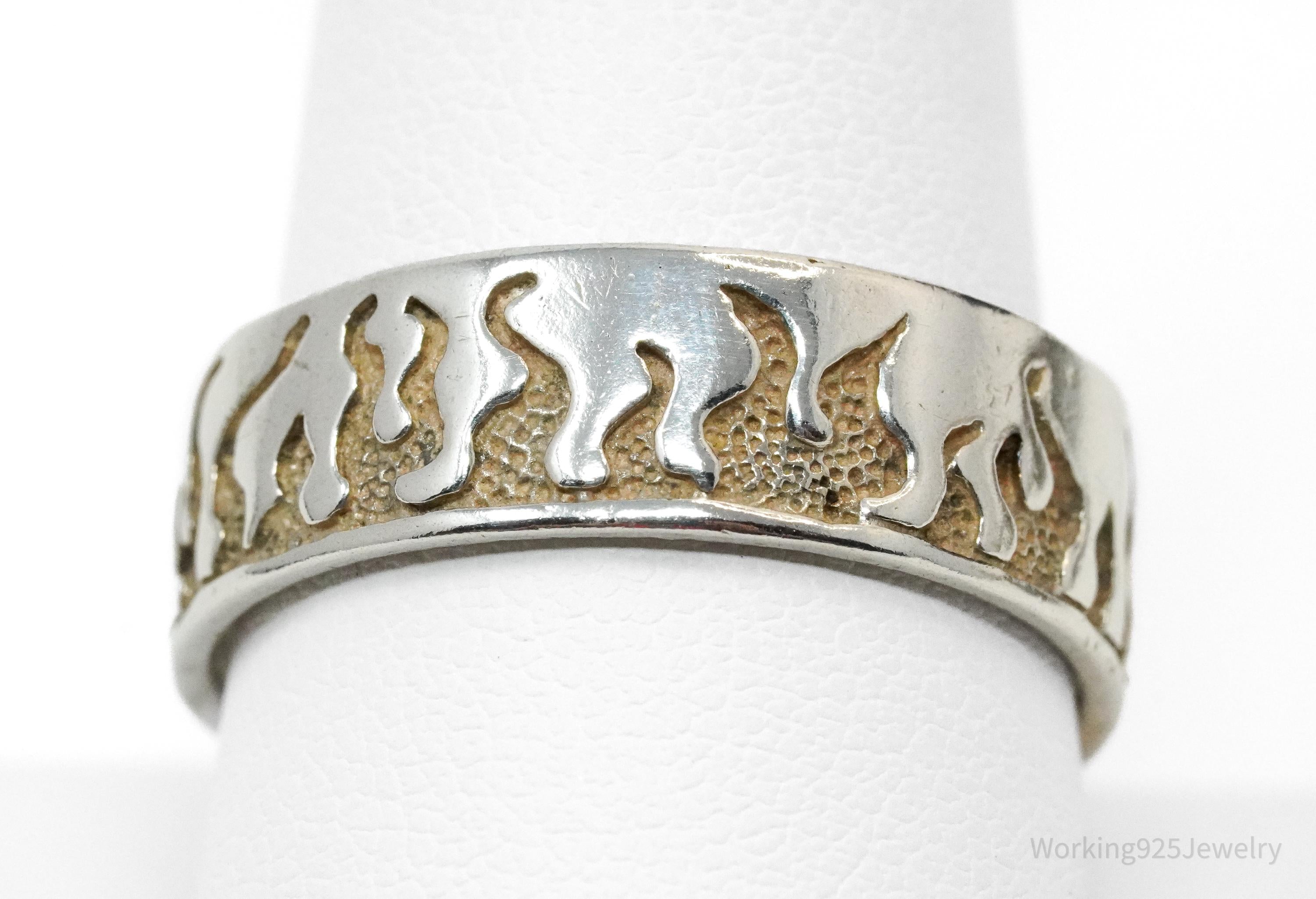 Vintage Fire Flames Sterling Silver Band Ring - Size 10.75