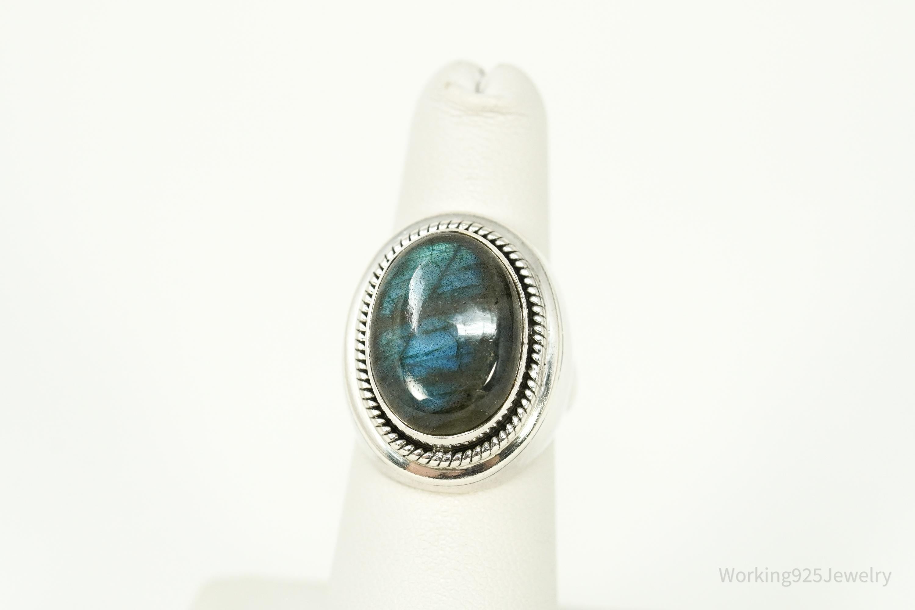 Vintage Large Labradorite Sterling Silver Ring - Size 6