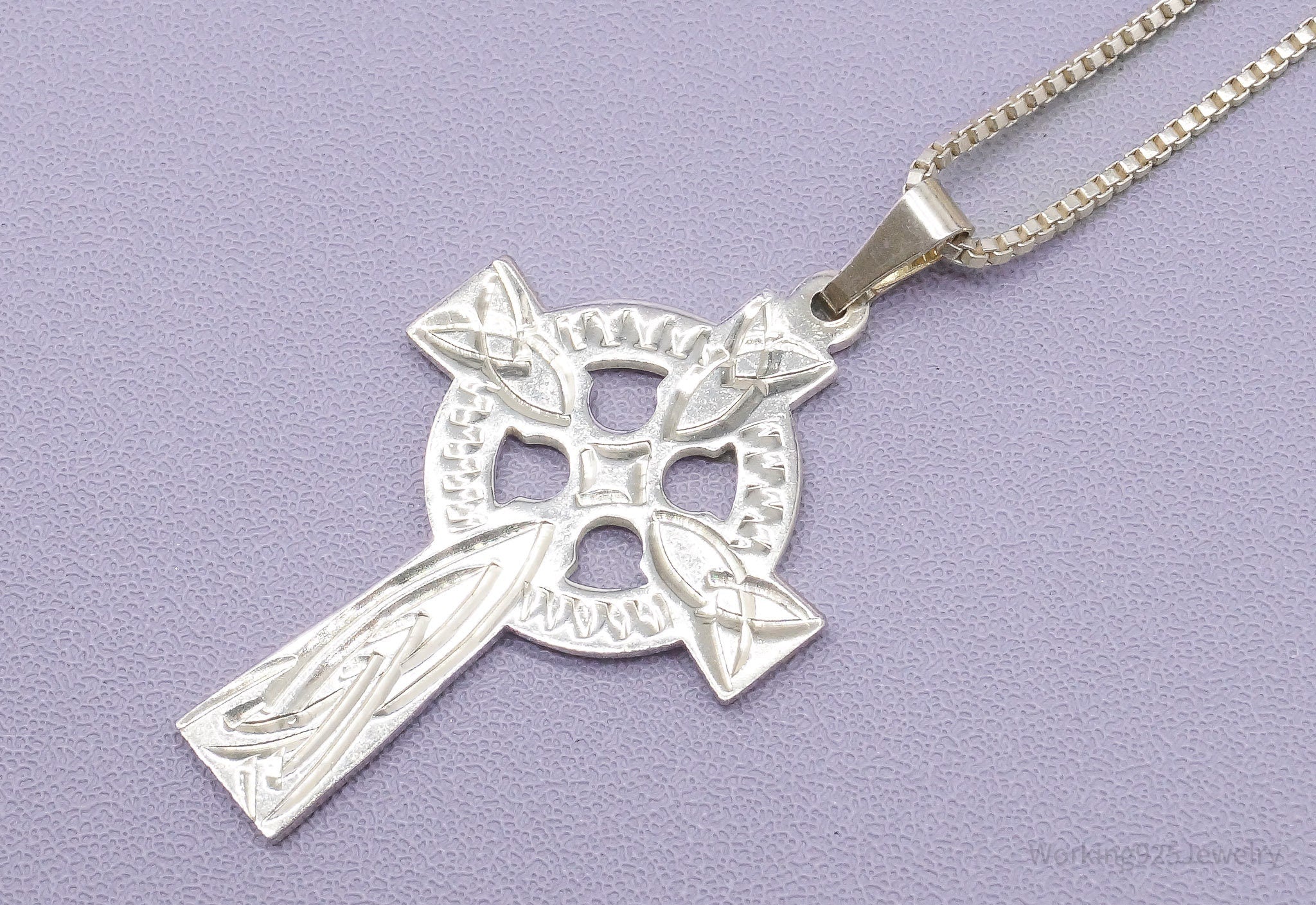 Vintage Irish Celtic Cross Sterling Silver Necklace 16"
