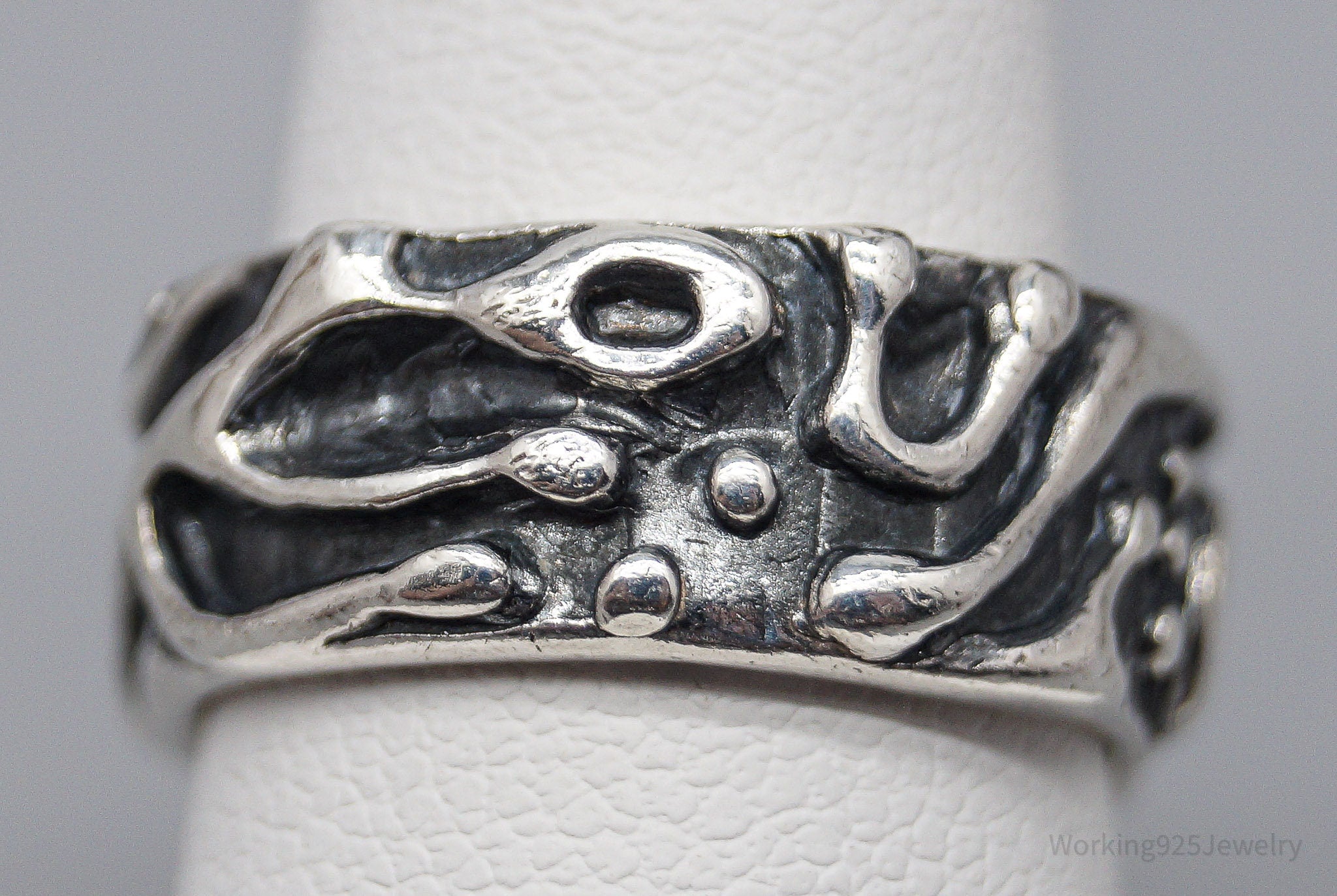 Vintage Brutalist Modernist Silver Ring - Size 5.75
