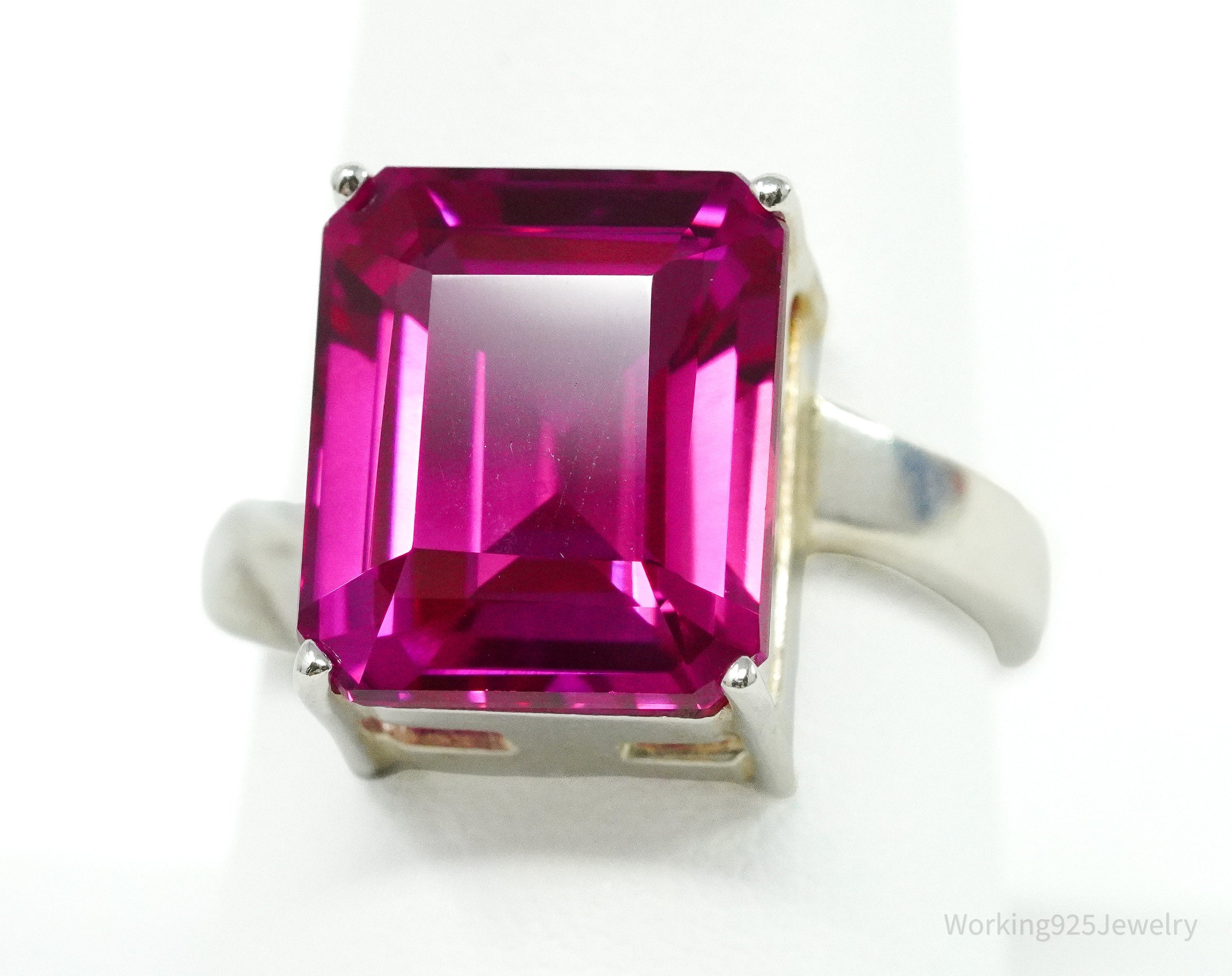 Vintage Lab Ruby Sterling Silver Ring - Size 8.75