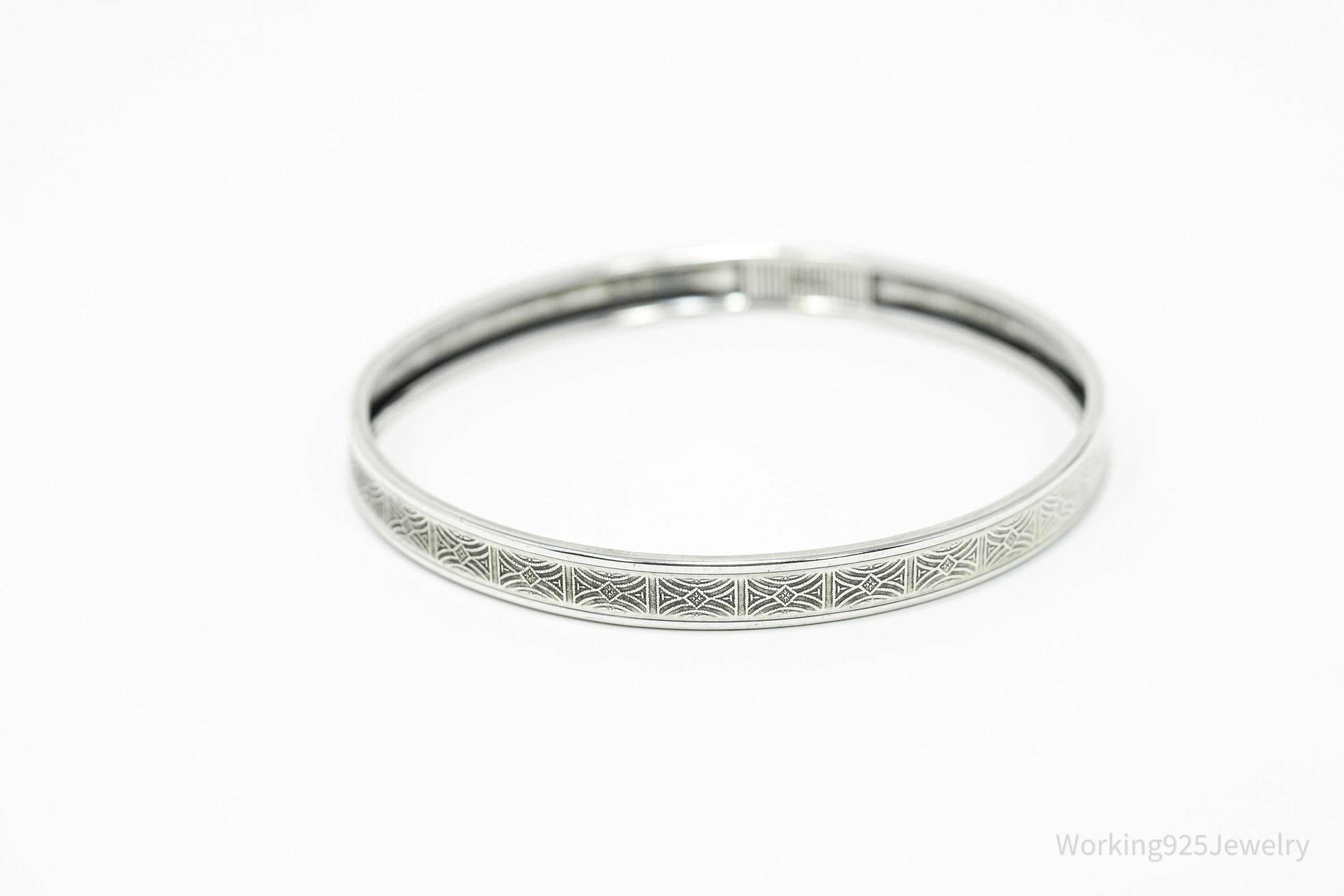 Antique Beau Art Deco Sterling Silver Bangle Bracelet 7 7/8"