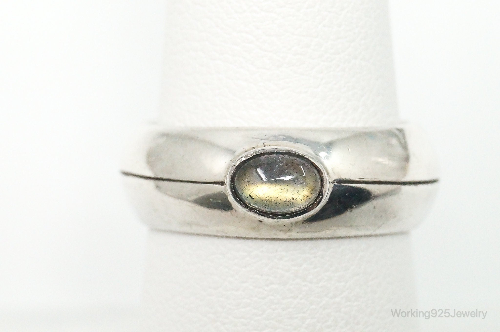 Vintage Modernist Labradorite Sterling Silver Ring - Size 7.75