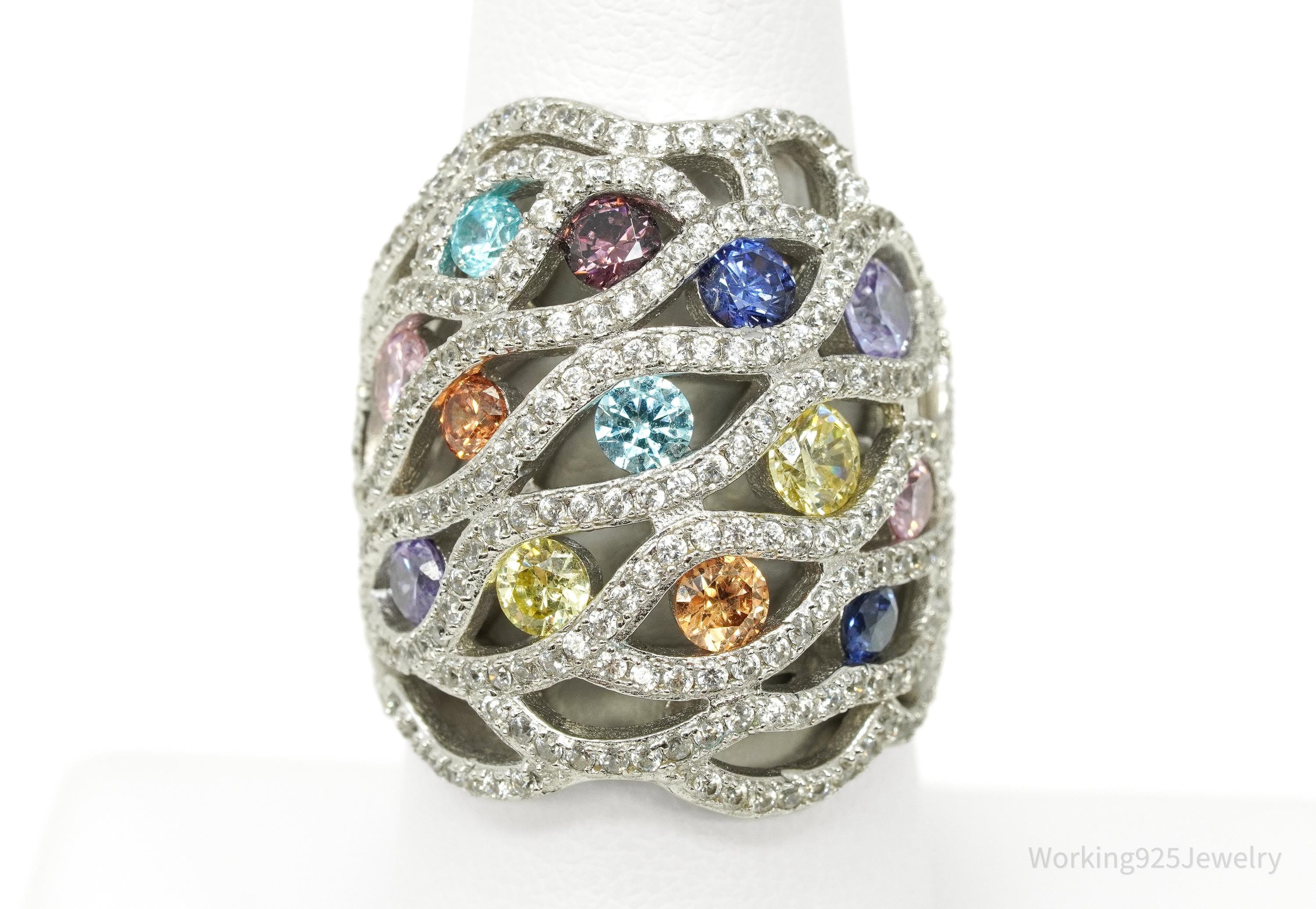 Vintage FZN Multi Color Gem Sterling Silver Ring - Size 7.25