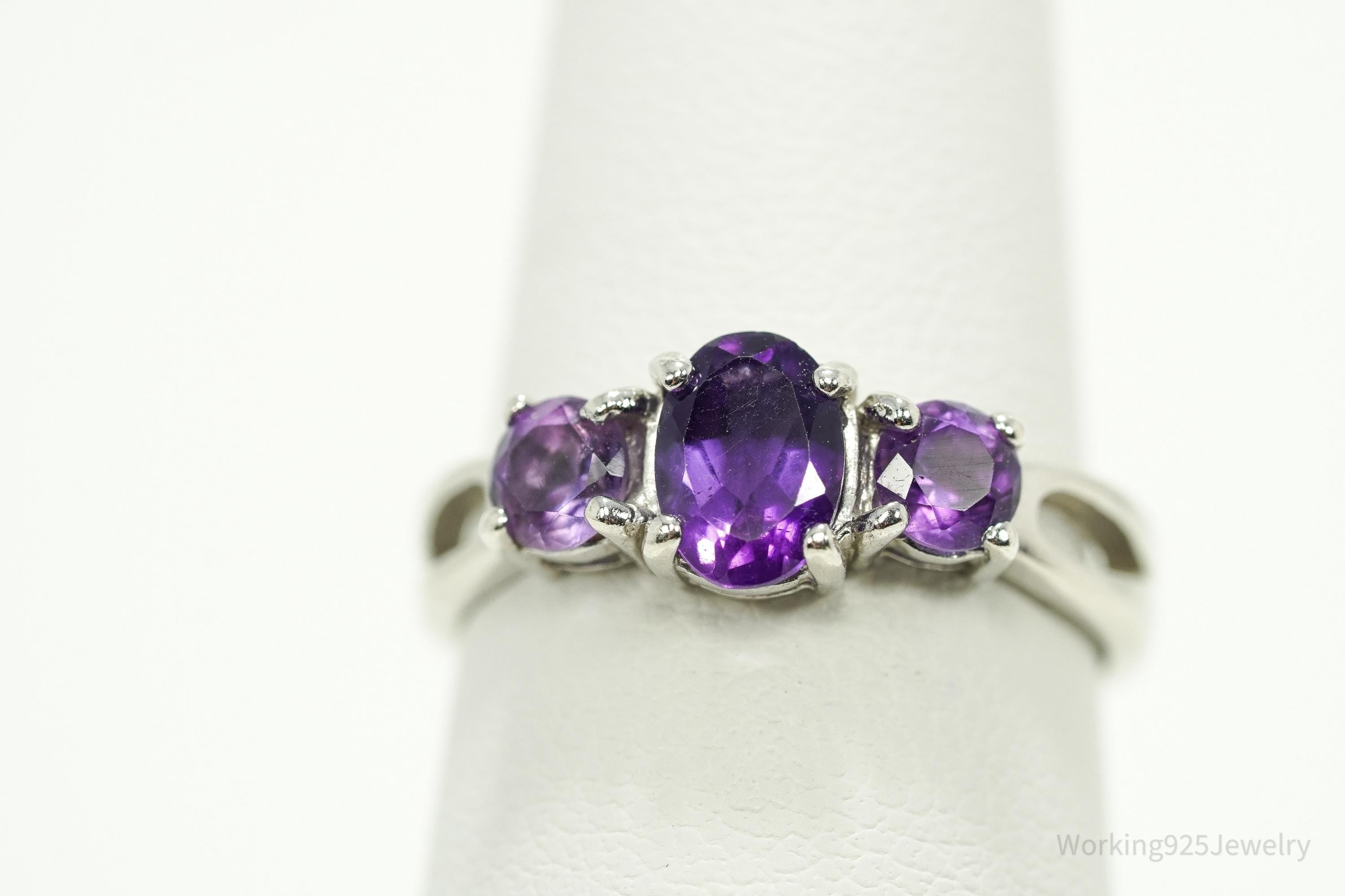 Vintage Amethyst Sterling Silver Ring - Size 6.25