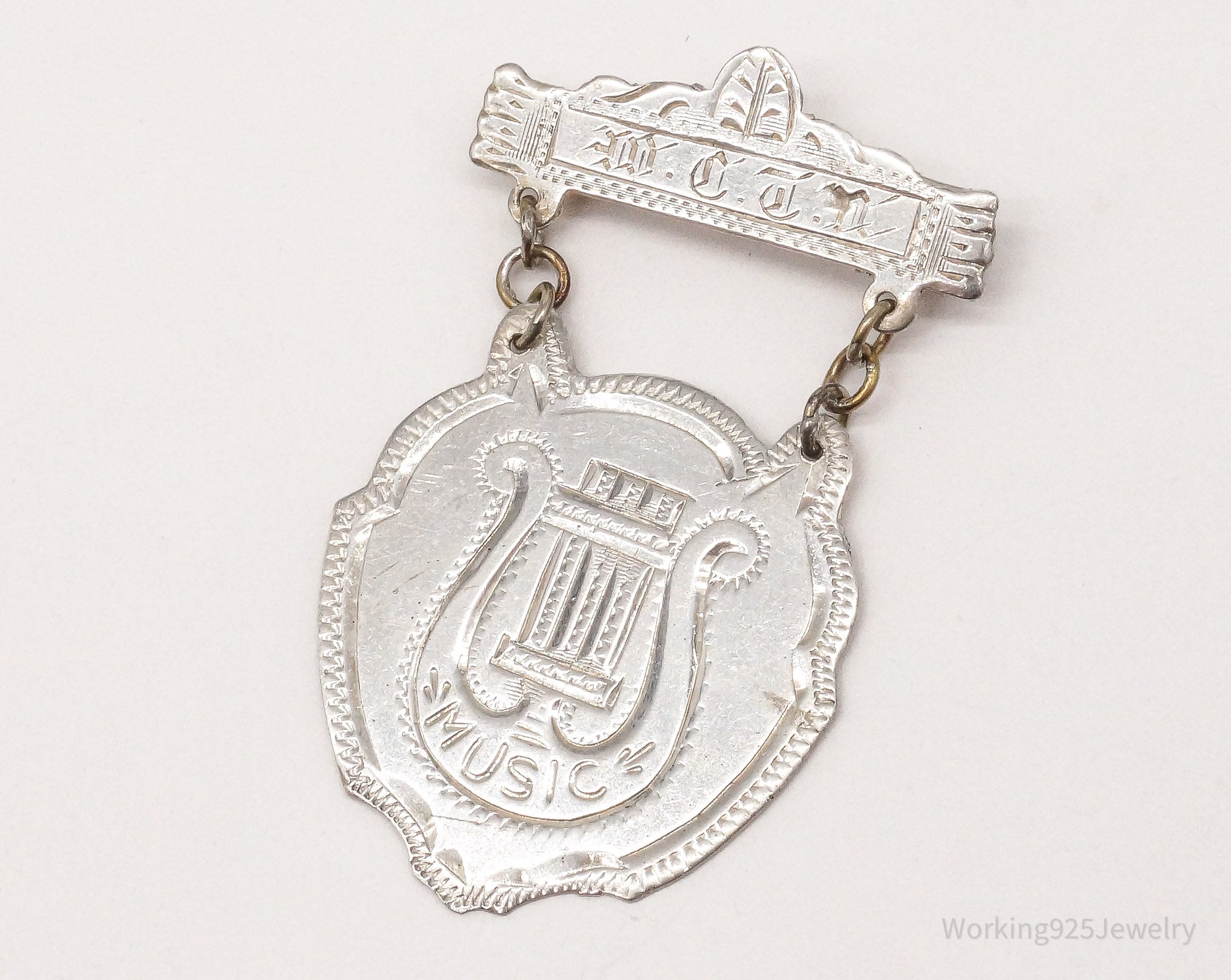 RARE Antique 1922 Women’s Christian Temperance Union Music Prize Silver Badge