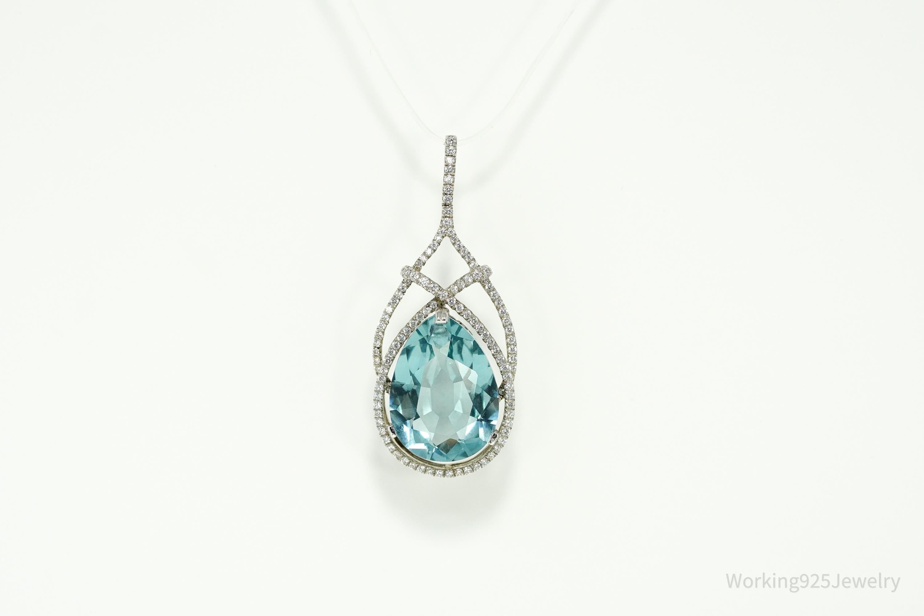 STAUER Large Blue Topaz & White Zircon Sterling Silver Pendant