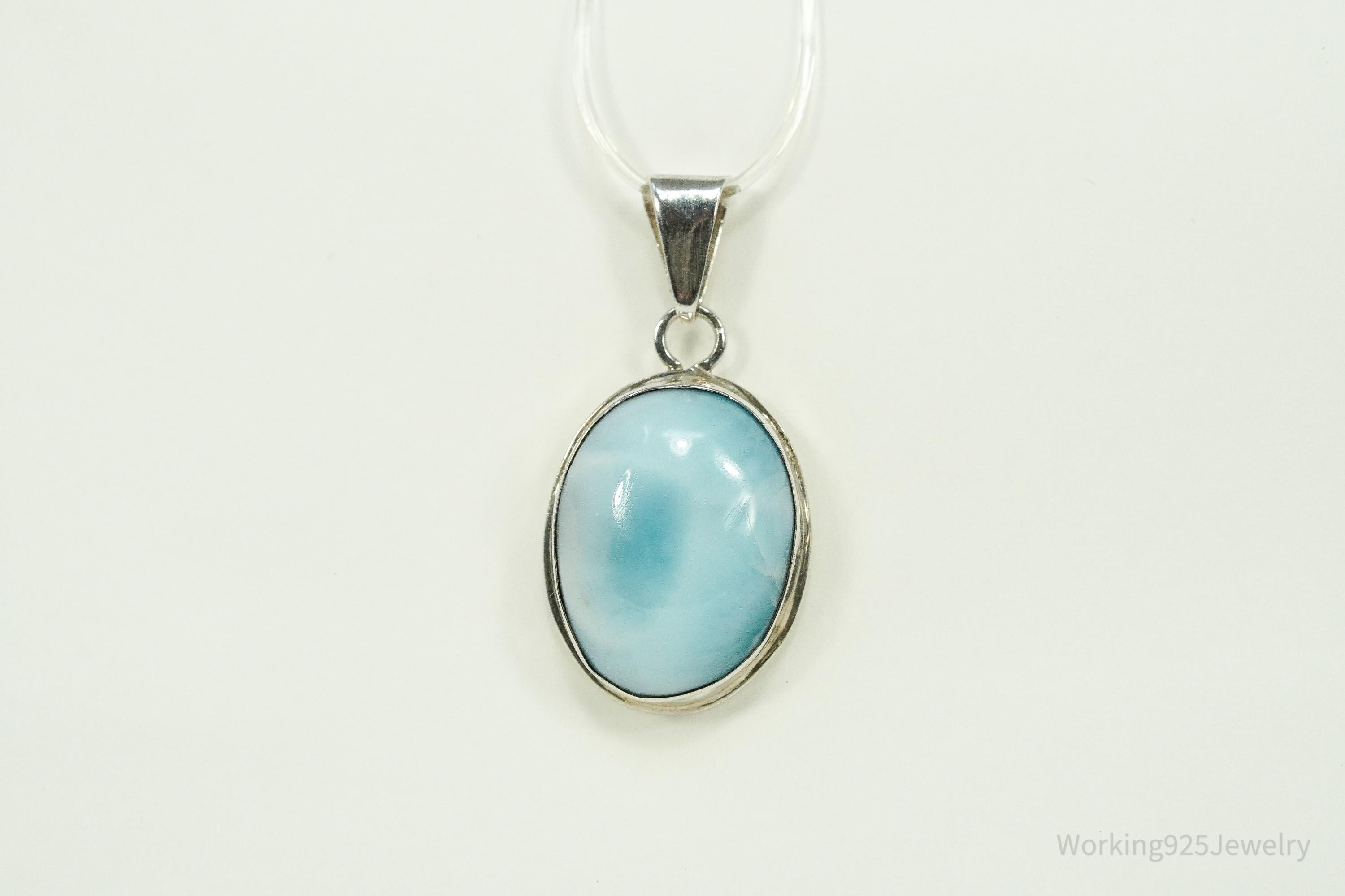 Vintage Blue Larimar Sterling Silver Necklace Pendant