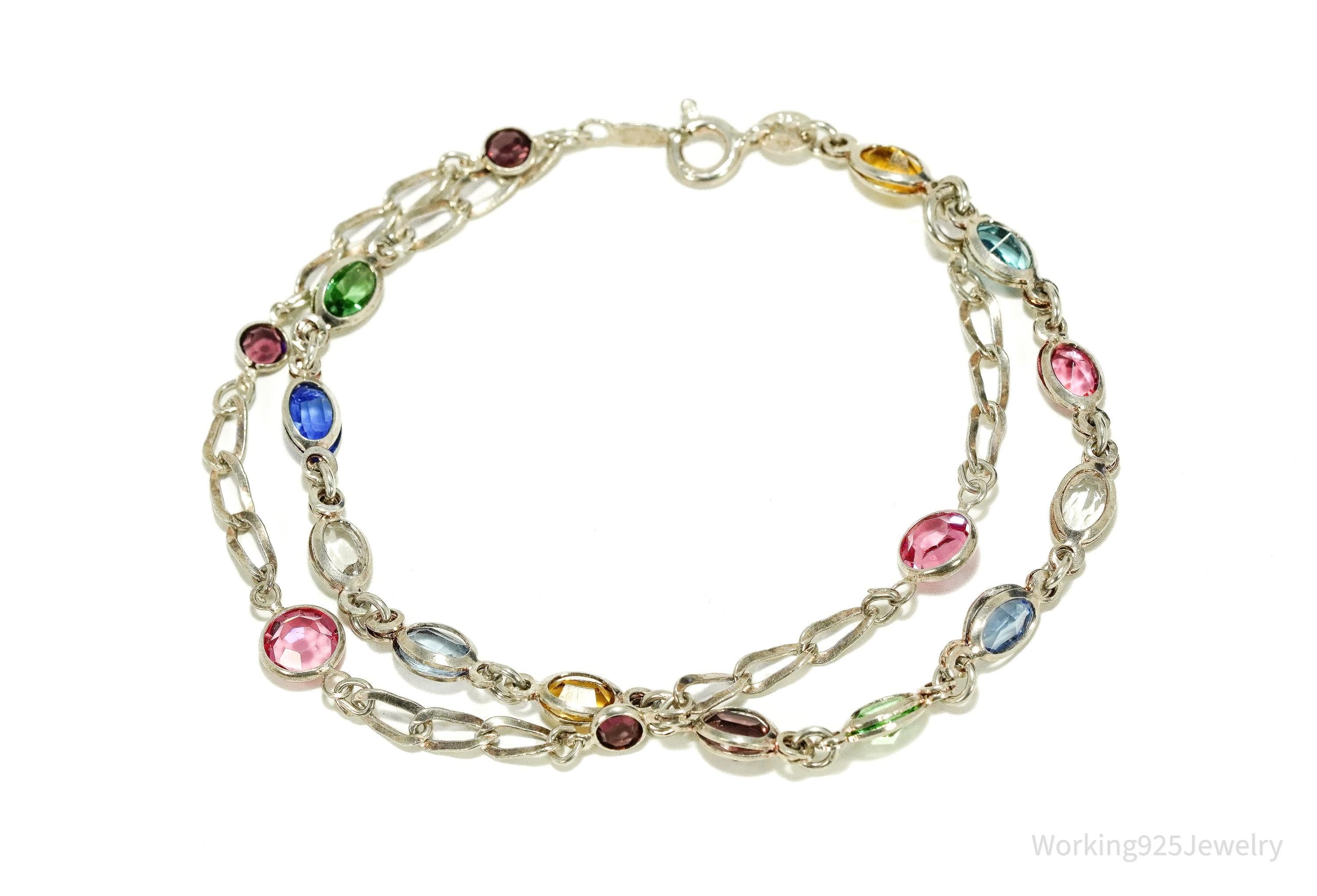 Vintage Avon Rainbow Crystal Sterling Silver Bracelet - 7.5"