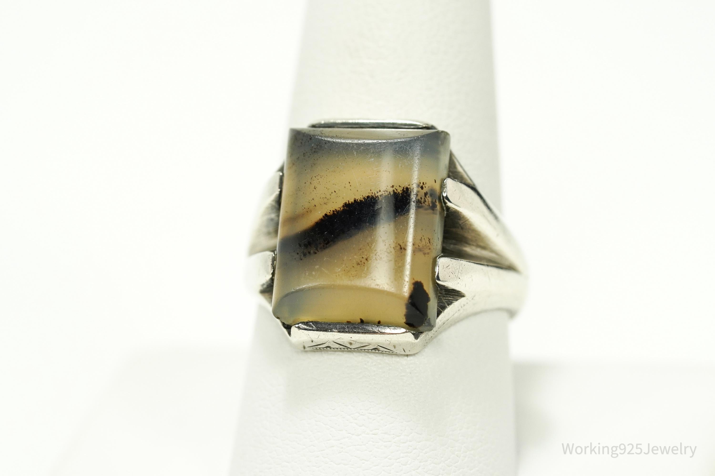 Antique Agate Sterling Silver Ring - Size 9.5