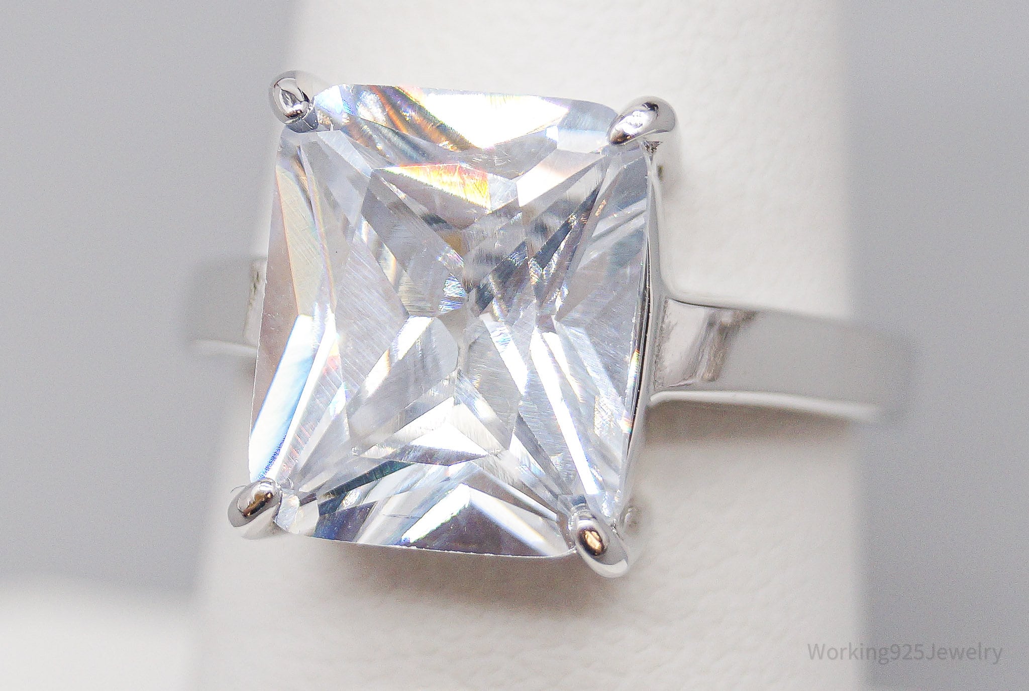 Vintage Designer FAS Large Cubic Zirconia Sterling Silver Ring - Size 7