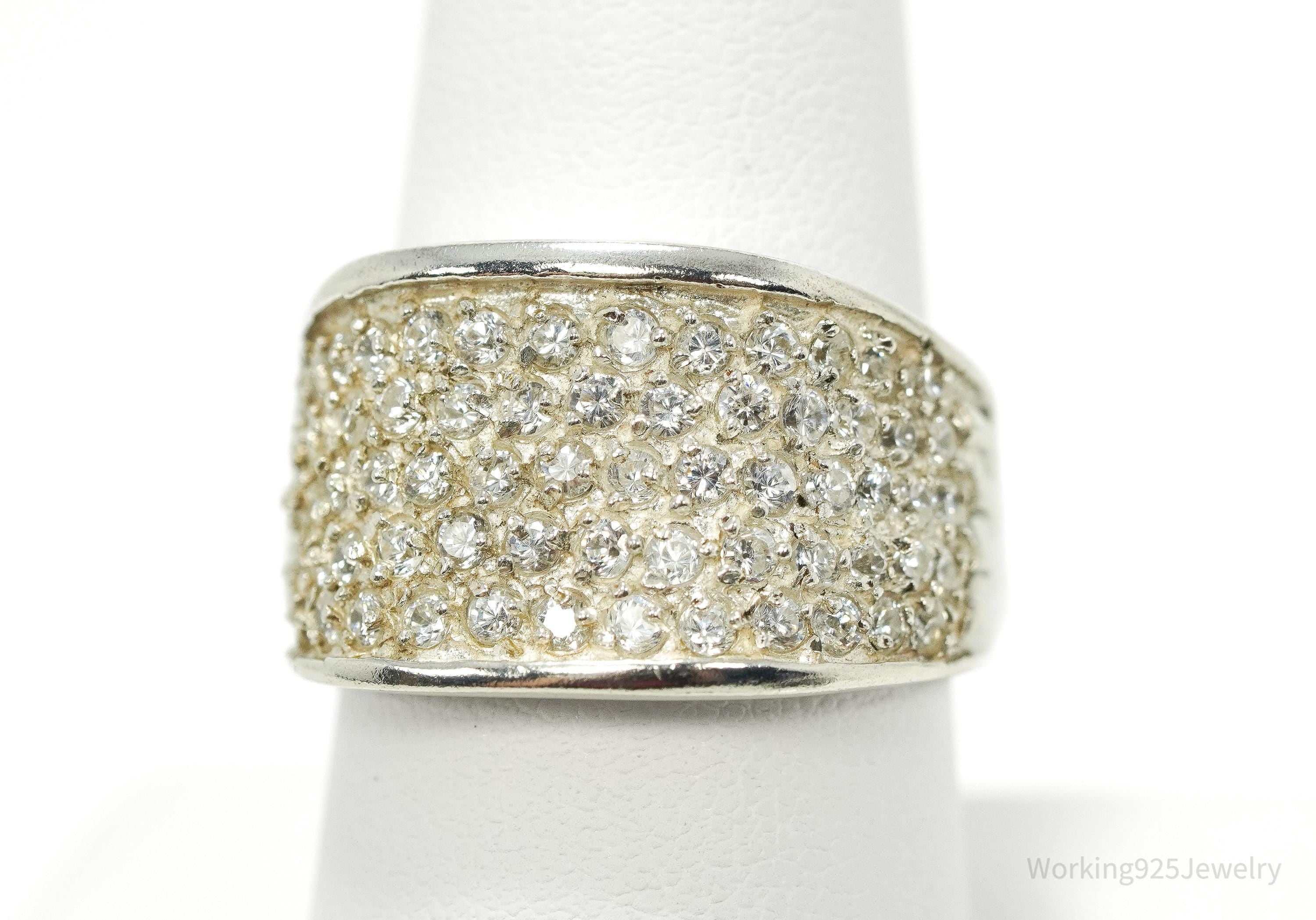 Vintage SETA Cubic Zirconia Sterling Silver Band Ring - Size 9