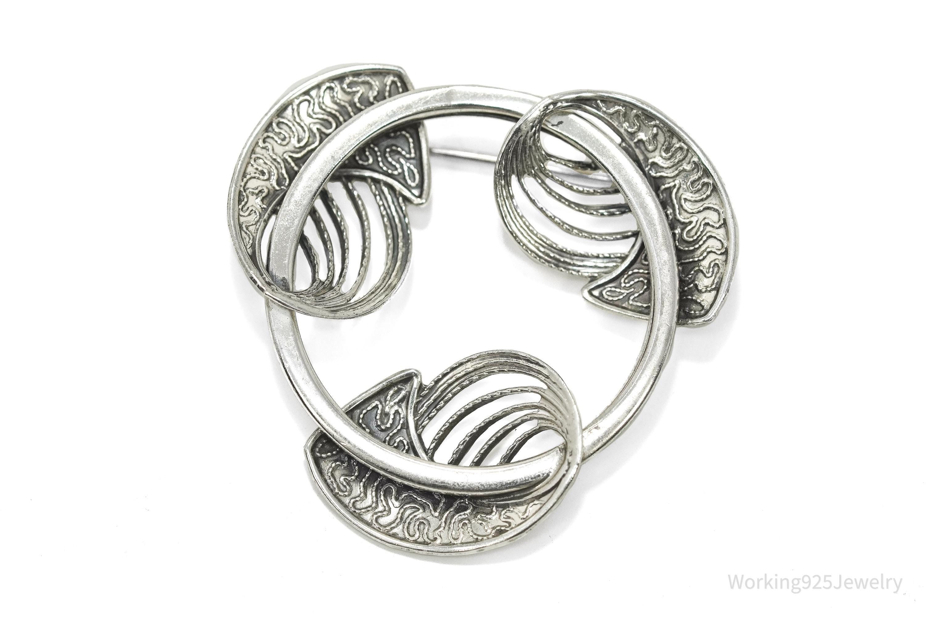 Large Vintage Designer BEAU Modernist Style Sterling Silver Brooch Pin