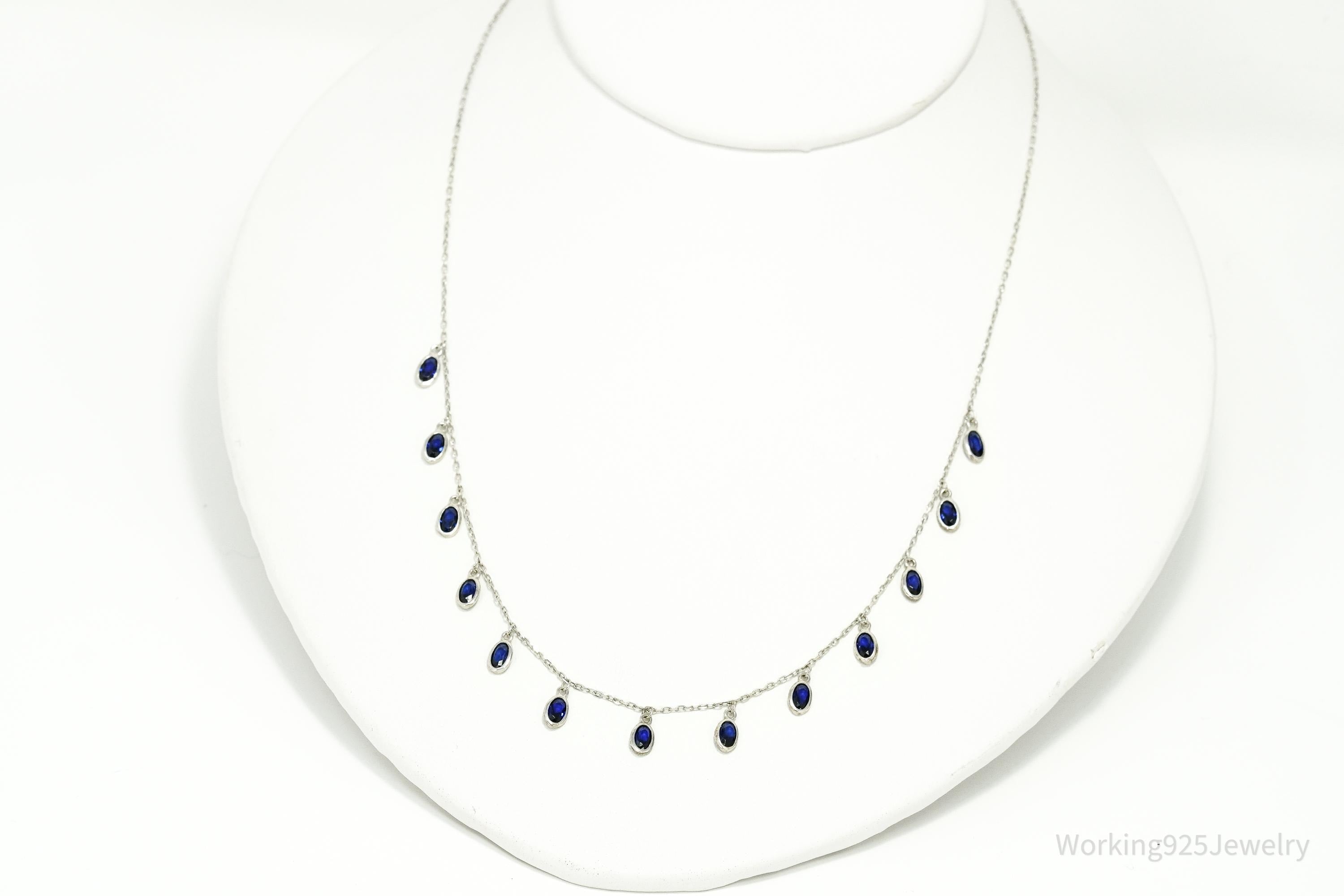 Vintage Blue Spinel Sterling Silver Necklace 18"
