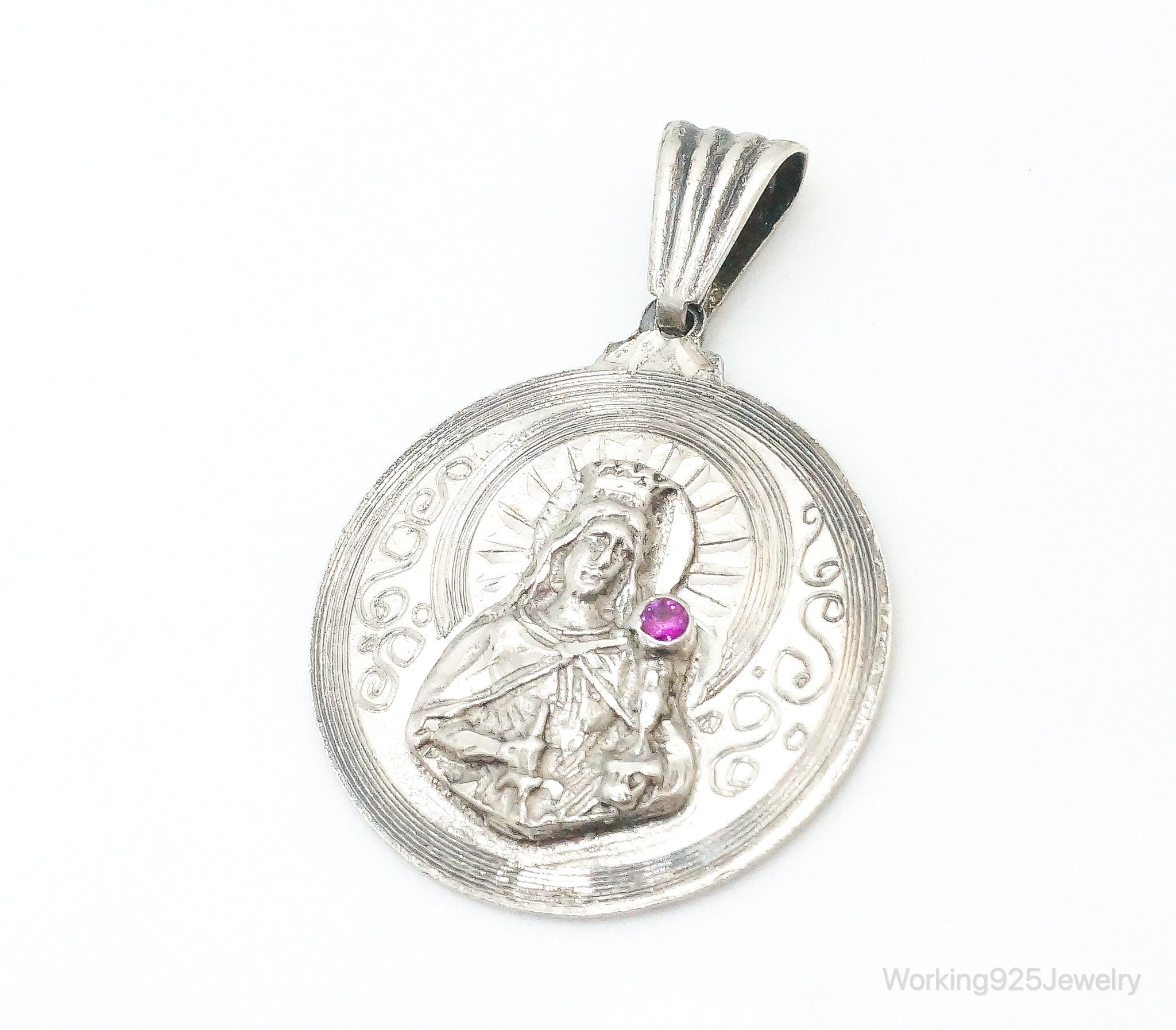 Vintage Ruby Religious Sterling Silver Pendant Charm