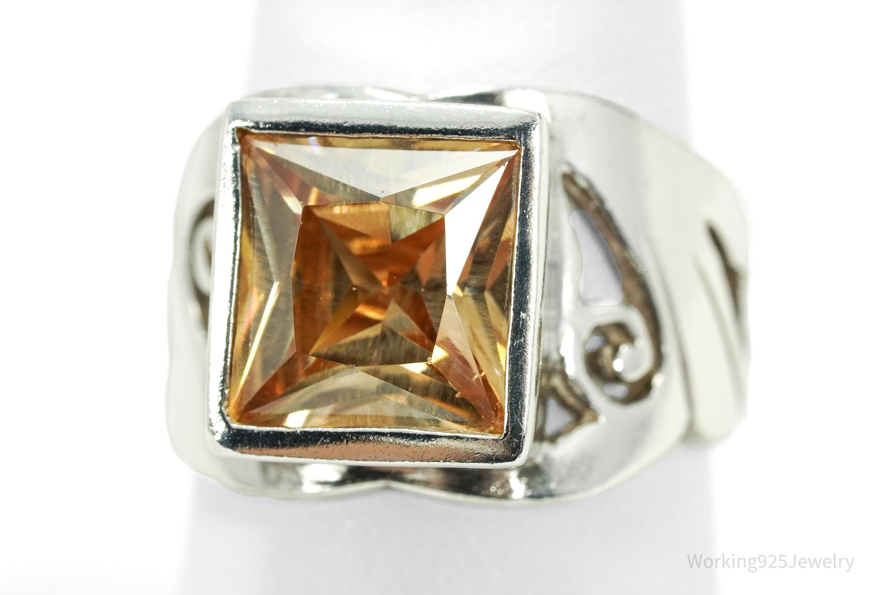 Vintage Orange Cubic Zirconia Sterling Silver Ring - Size 8.25