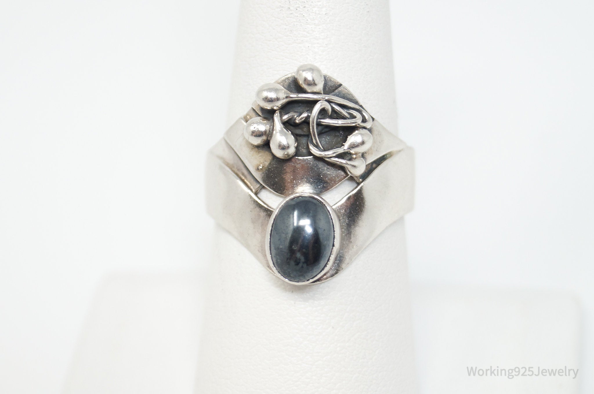 Vintage Modernist YABAR Hematite Sterling Silver Ring - Size 7.75