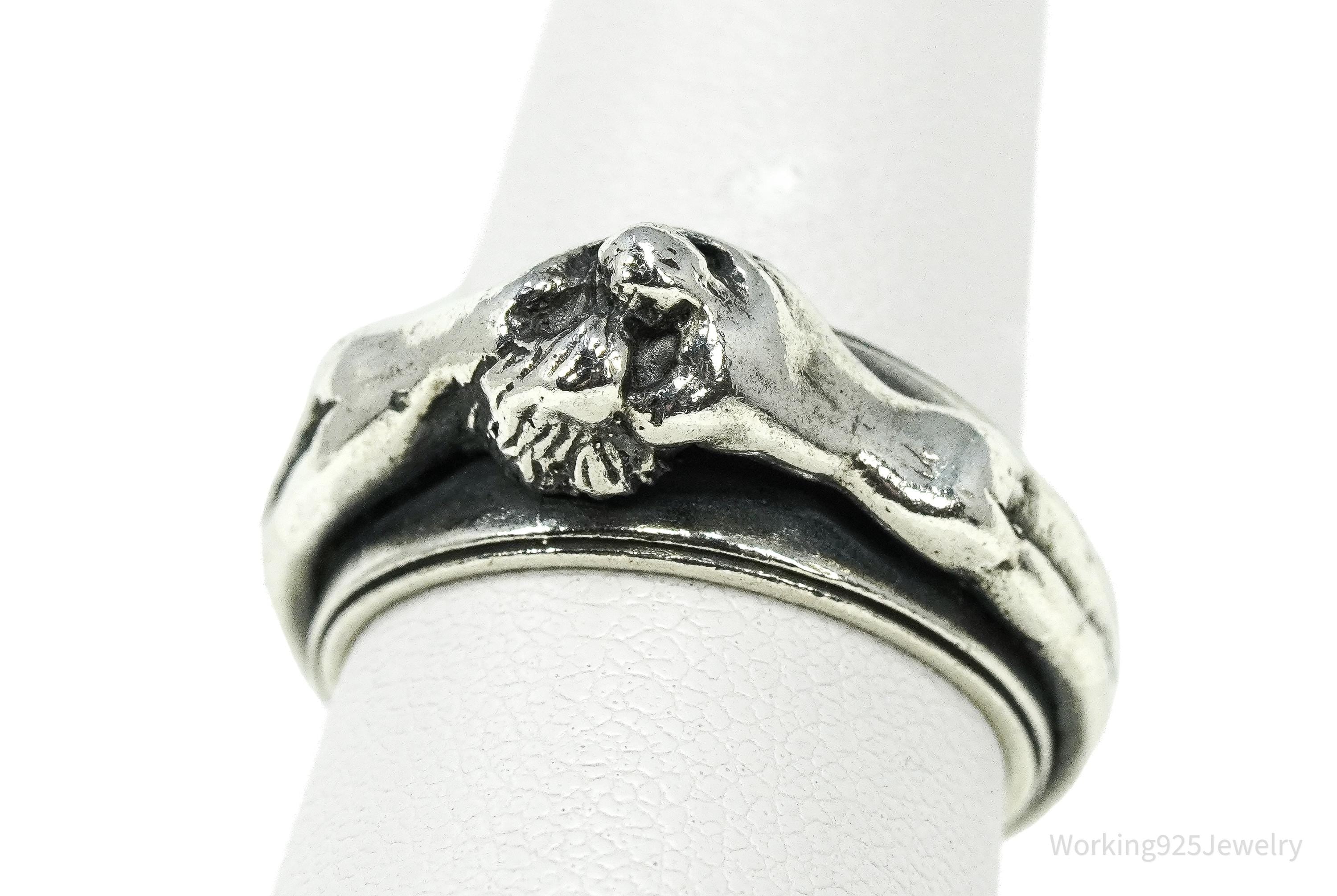 Vintage Kissing Couple Lovers Sex Sterling Silver Ring - Size 6.5