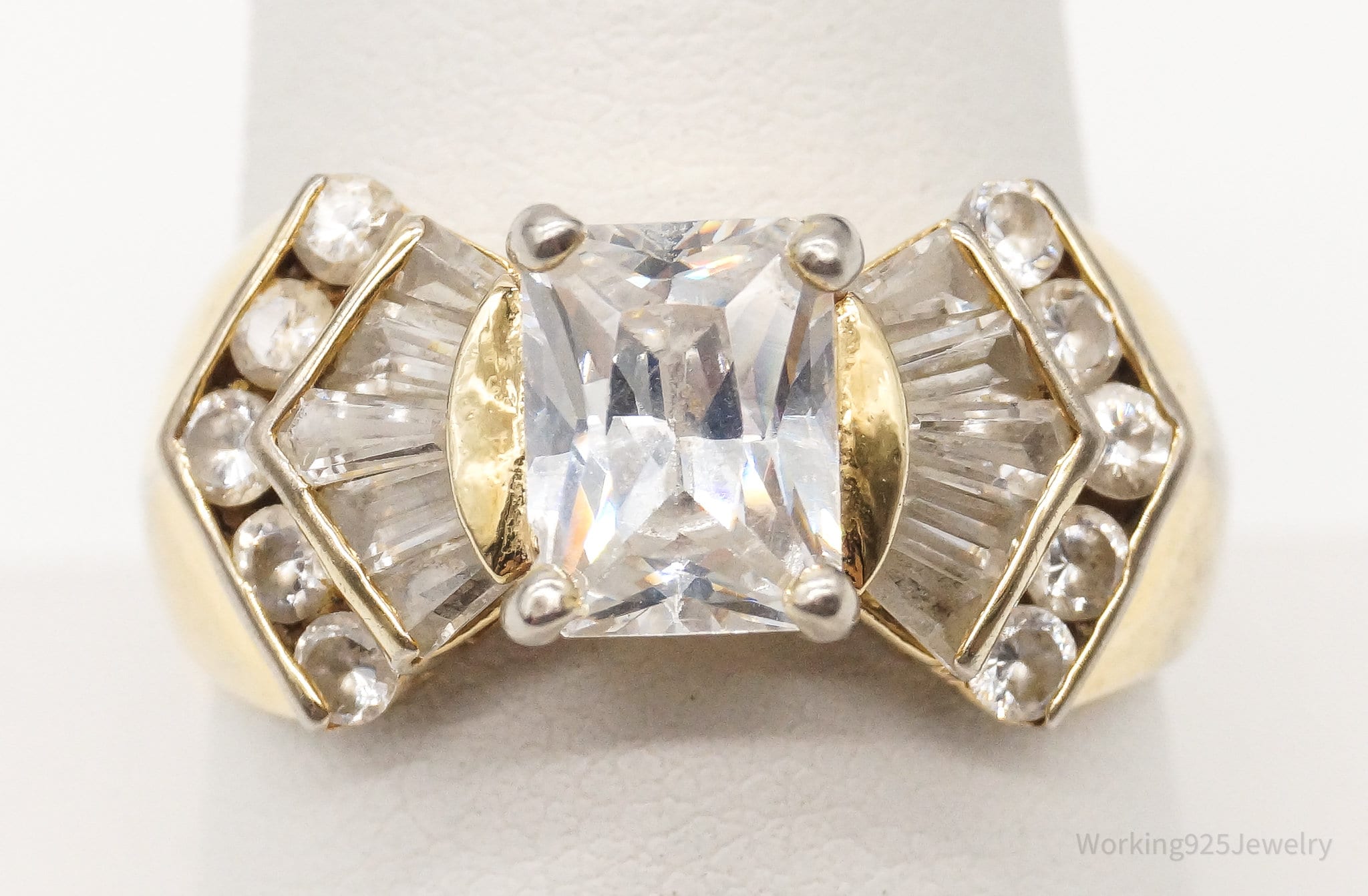 Vintage Cubic Zirconia Gold Vermeil Sterling Silver Ring - Size 9.25