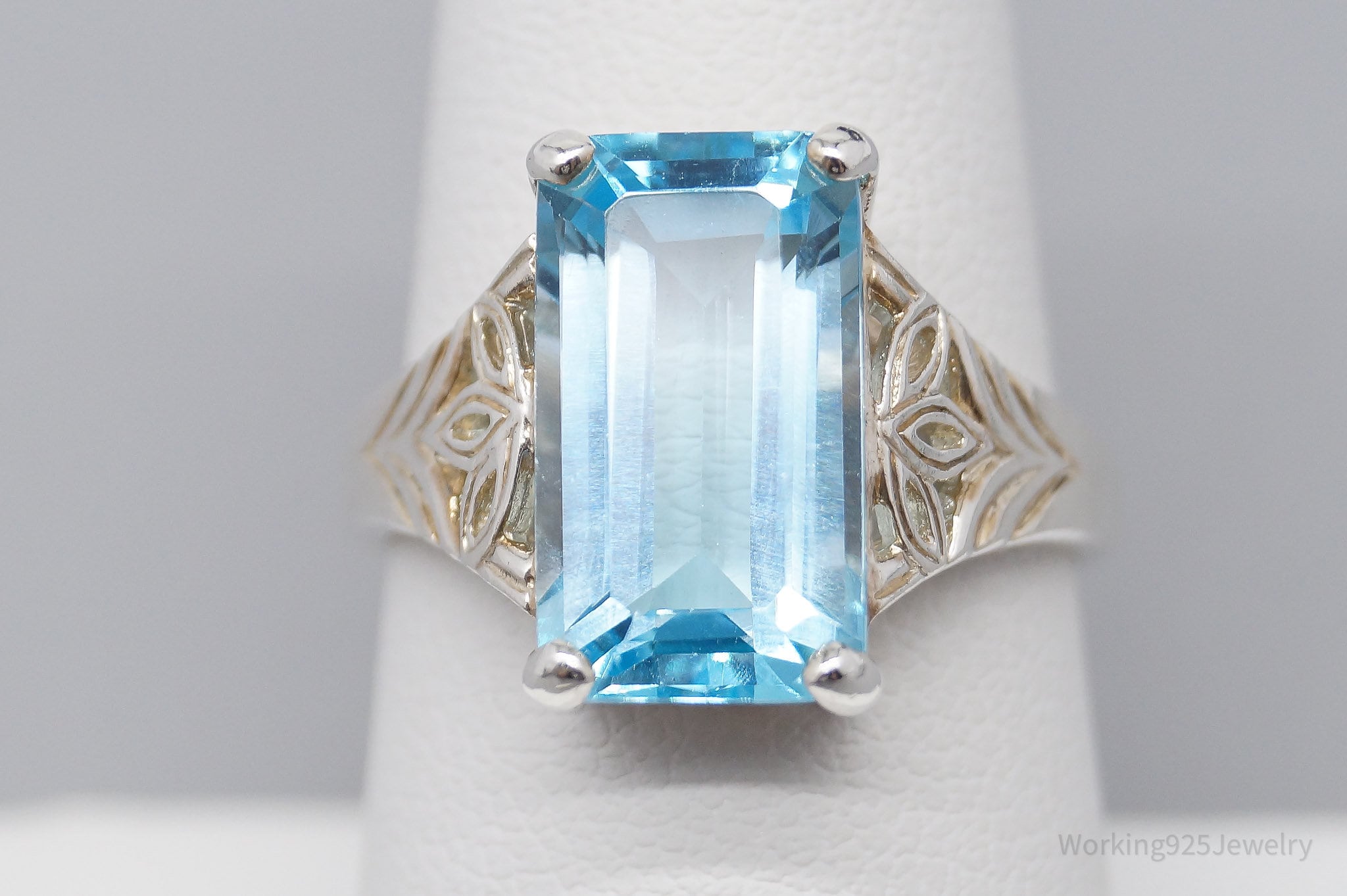 Vintage CNA Large Blue Topaz Sterling Silver Ring - Size 8