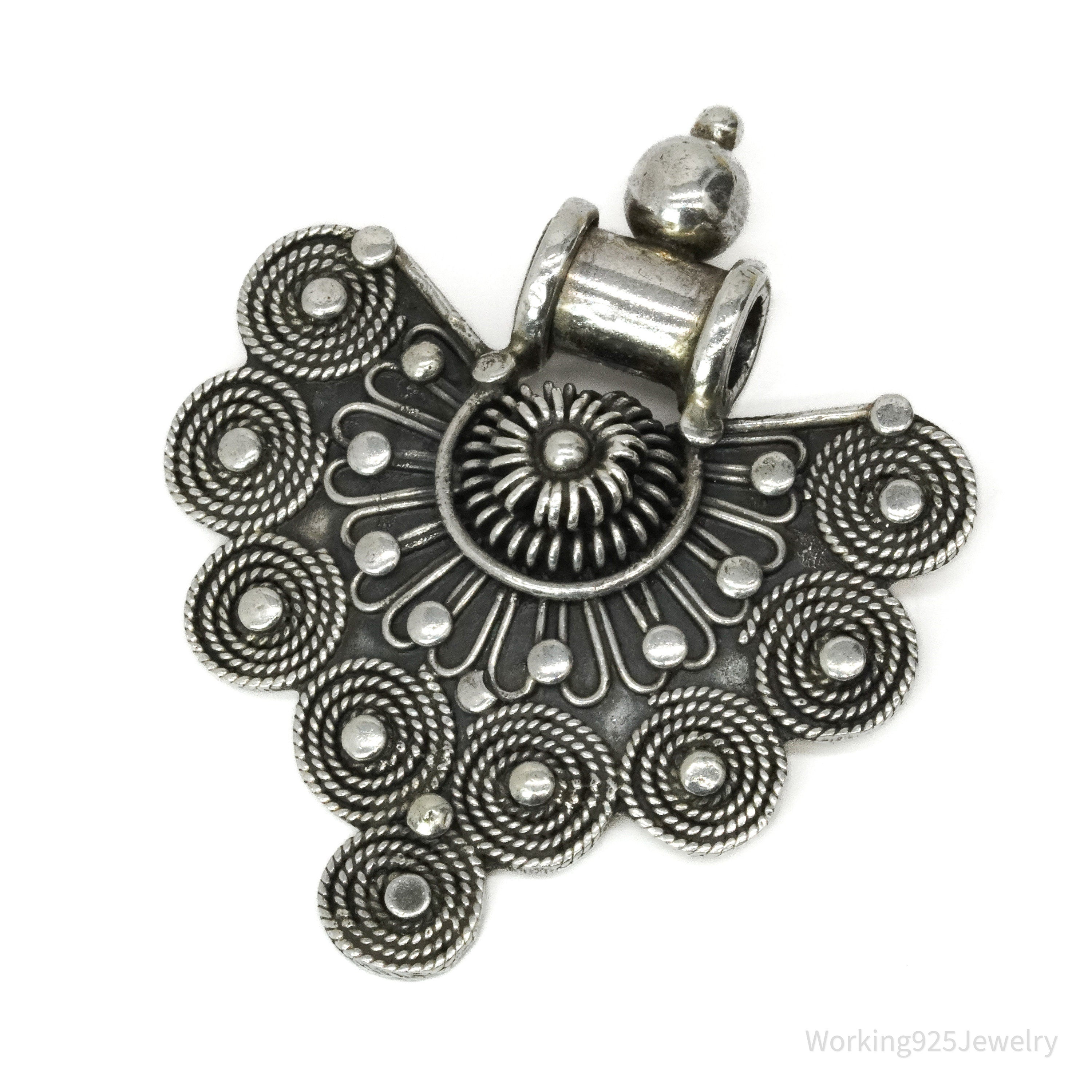 Vintage Large Filigree Ornate Sterling Silver Pendant