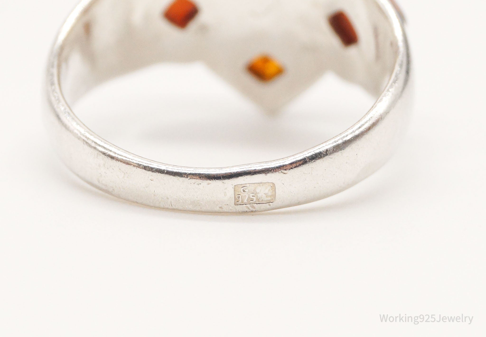 Vintage Modernist Amber Sterling Silver Ring - Size 6.5