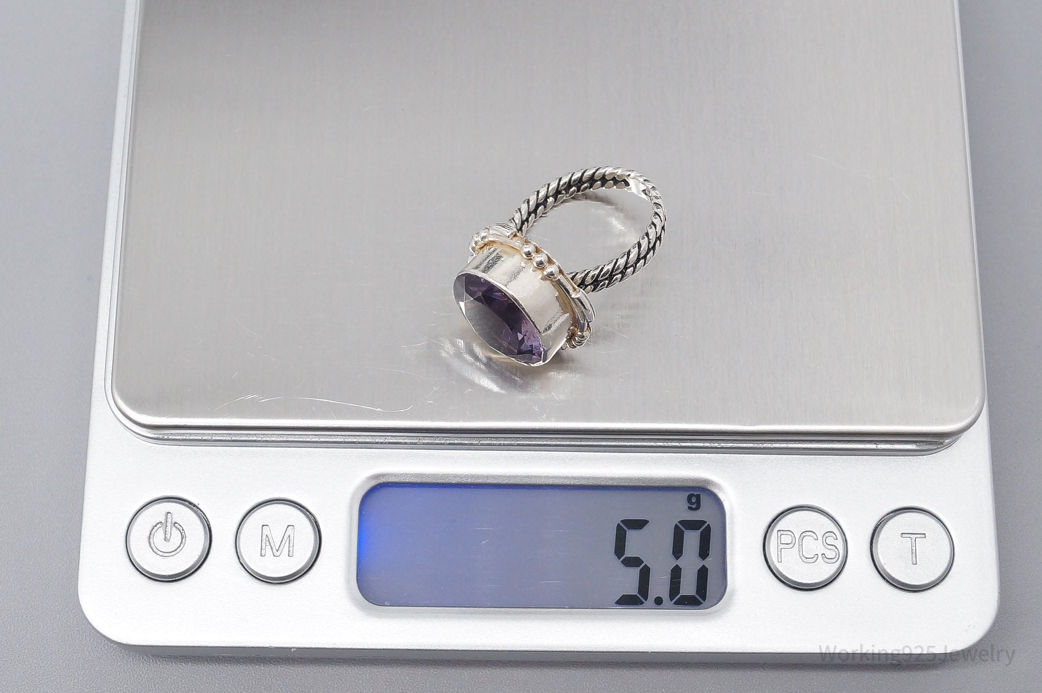 Vintage Large Amethyst Sterling Silver Ring - Size 5.5