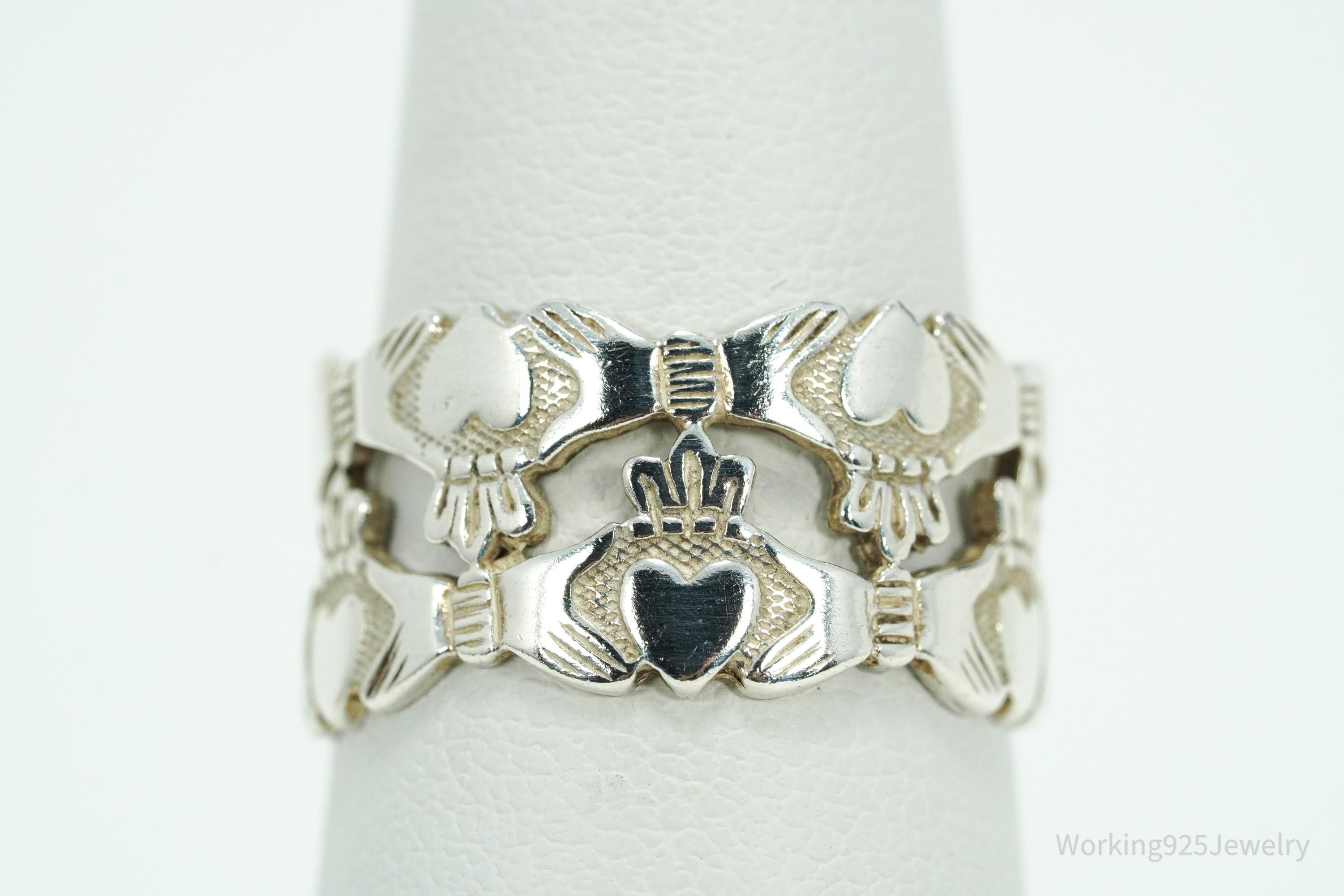 Vintage Irish Claddagh Sterling Silver Ring - Size 7.25