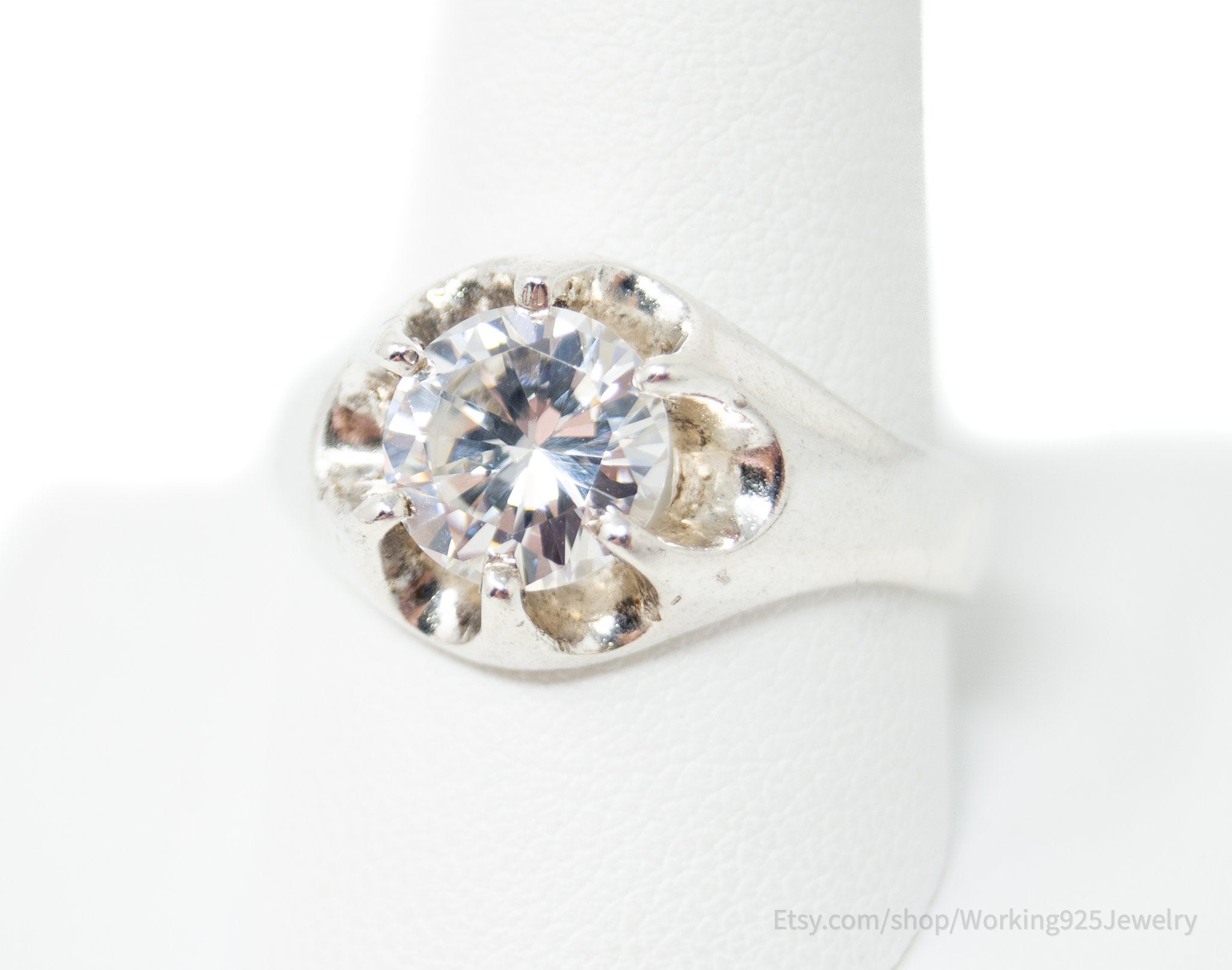 Vintage Art Deco Style Cubic Zirconia Sterling Silver Ring Sz 10.75