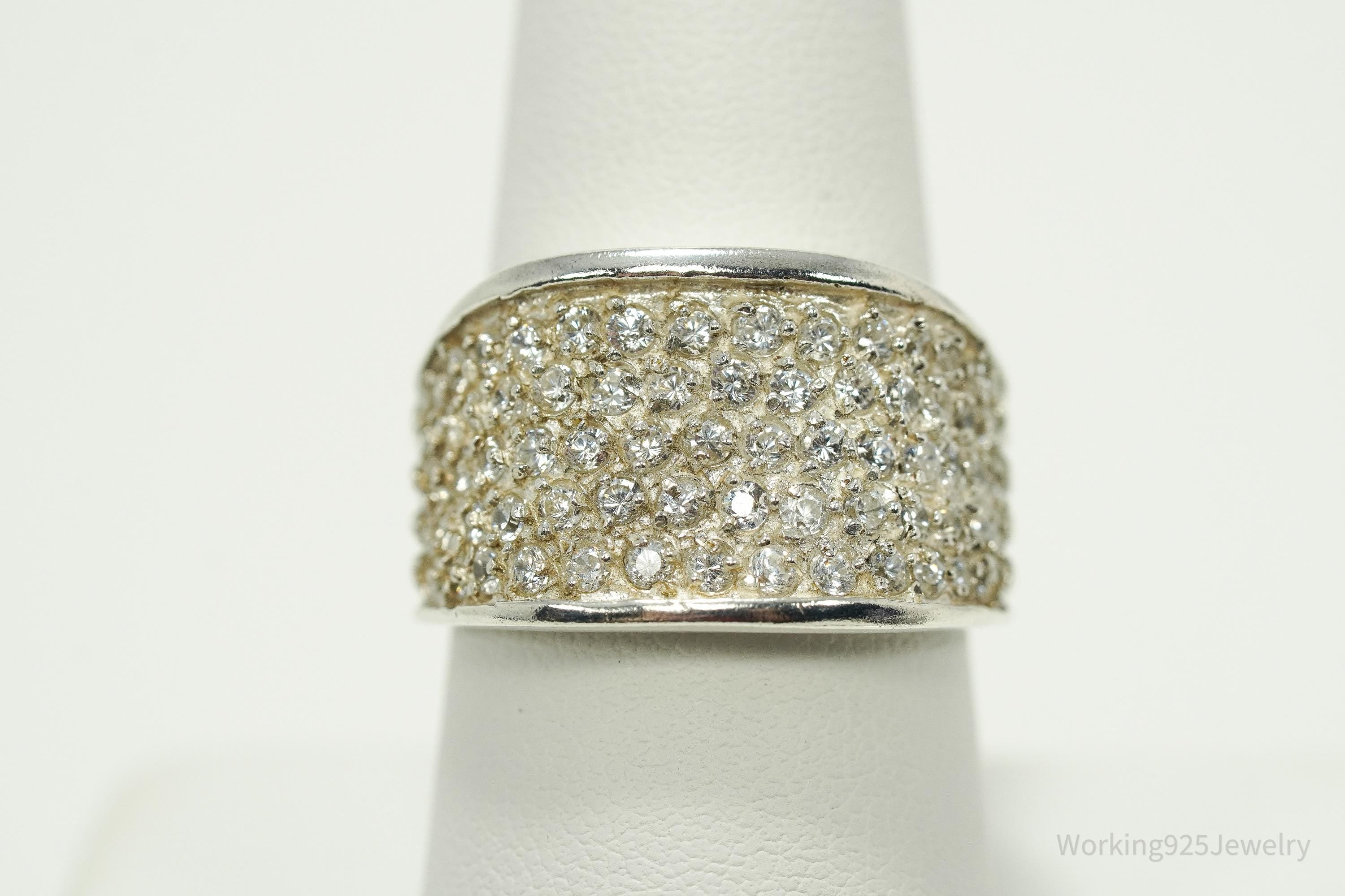 Vintage SETA Cubic Zirconia Sterling Silver Band Ring - Size 9