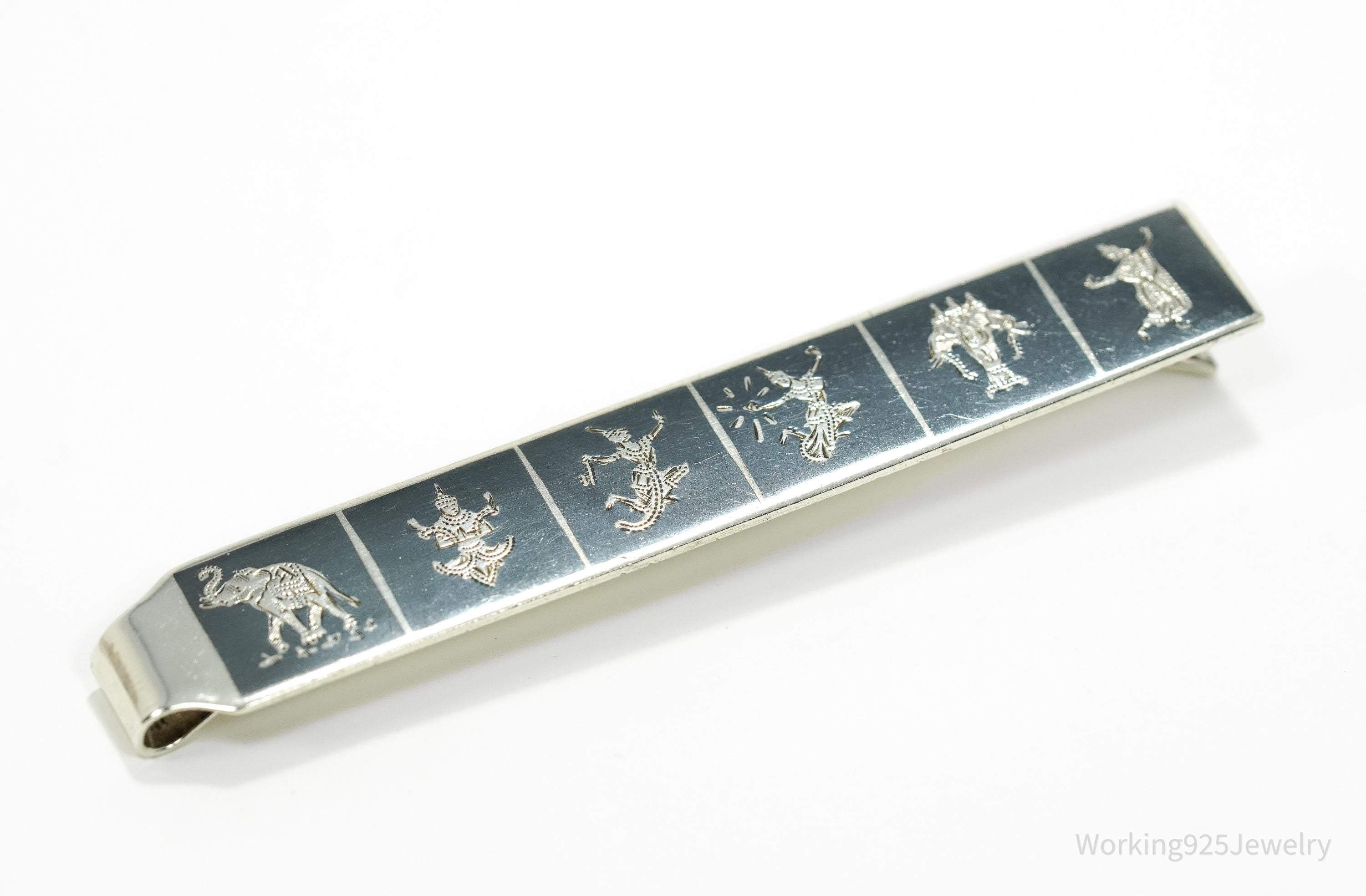 Vintage SIAM Black Enamel Sterling Silver Money Clip Tie Clip Hair Pin